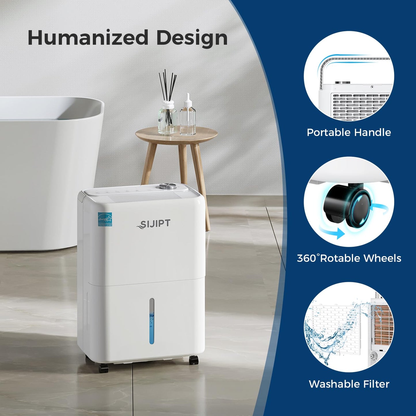80 Pints Dehumidifier with Pump, Sijipt Energy Star Dehumidifier for Basement Home and Large Room with 6.56 inch Drain Hose, Auto-Shutoff 24H Timer, and Memory Starting