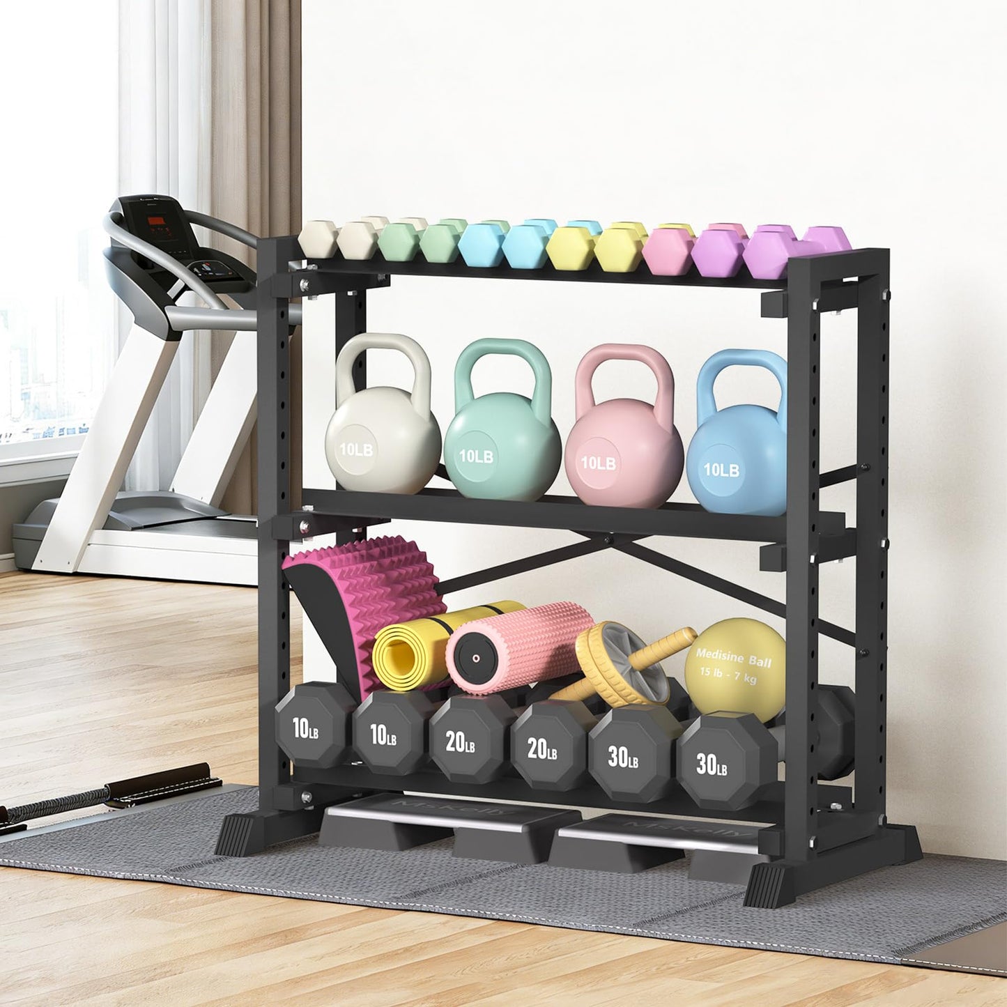 Eocnrhe Dumbbell Rack Stand Only, Weight Rack for Home Gym, 3-Tier Adjustable Dumbell Rack, Heavy-Duty Weight Stand for Dumbbells Kettlebells & Weight Plates(Rack Only)
