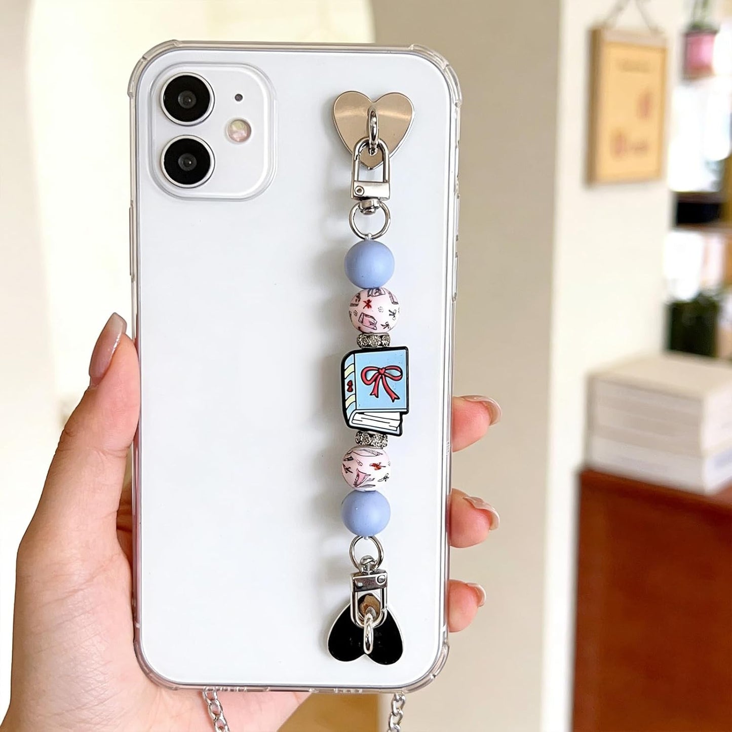 Cluksik Strap for E-book Reader, Cute Beaded Decorative E-book Reader Hand Strap Chain with Heart Clips, Blue Book