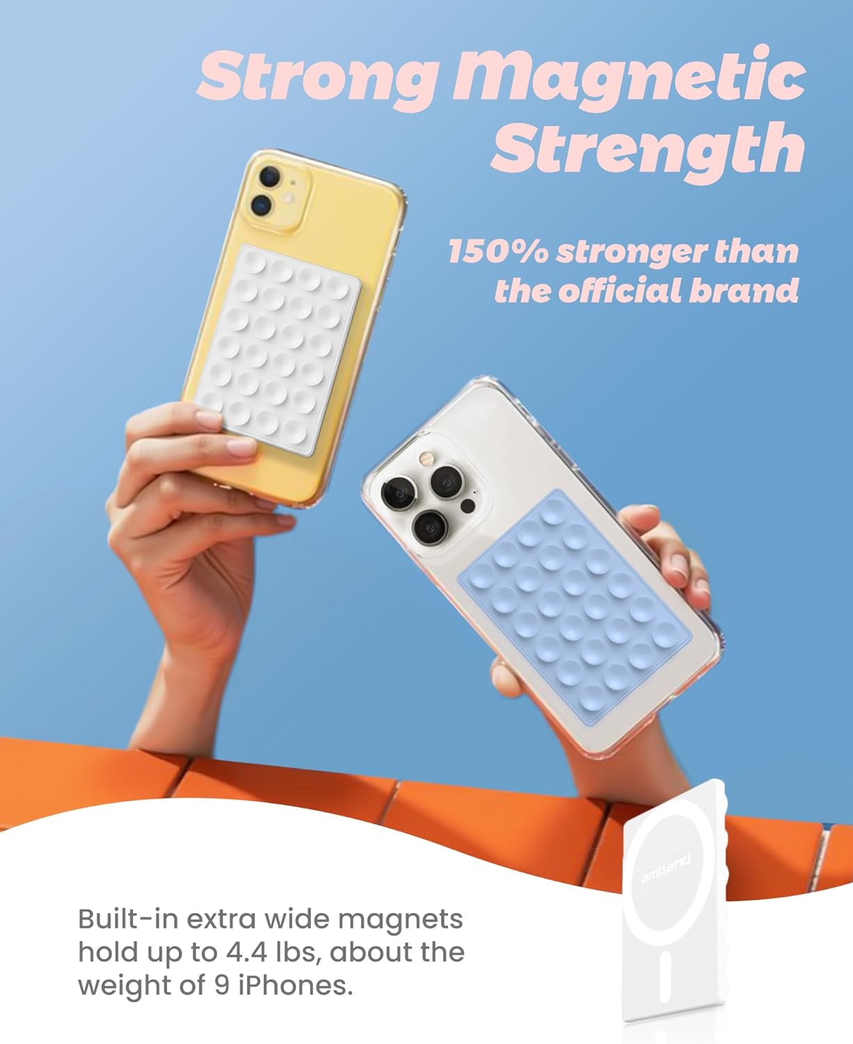 amBand Magnetic Suction Mirror Window Phone Holder, Sticky Grip Double Sided Mount for iPhone, Gym Bathroom Kitchen