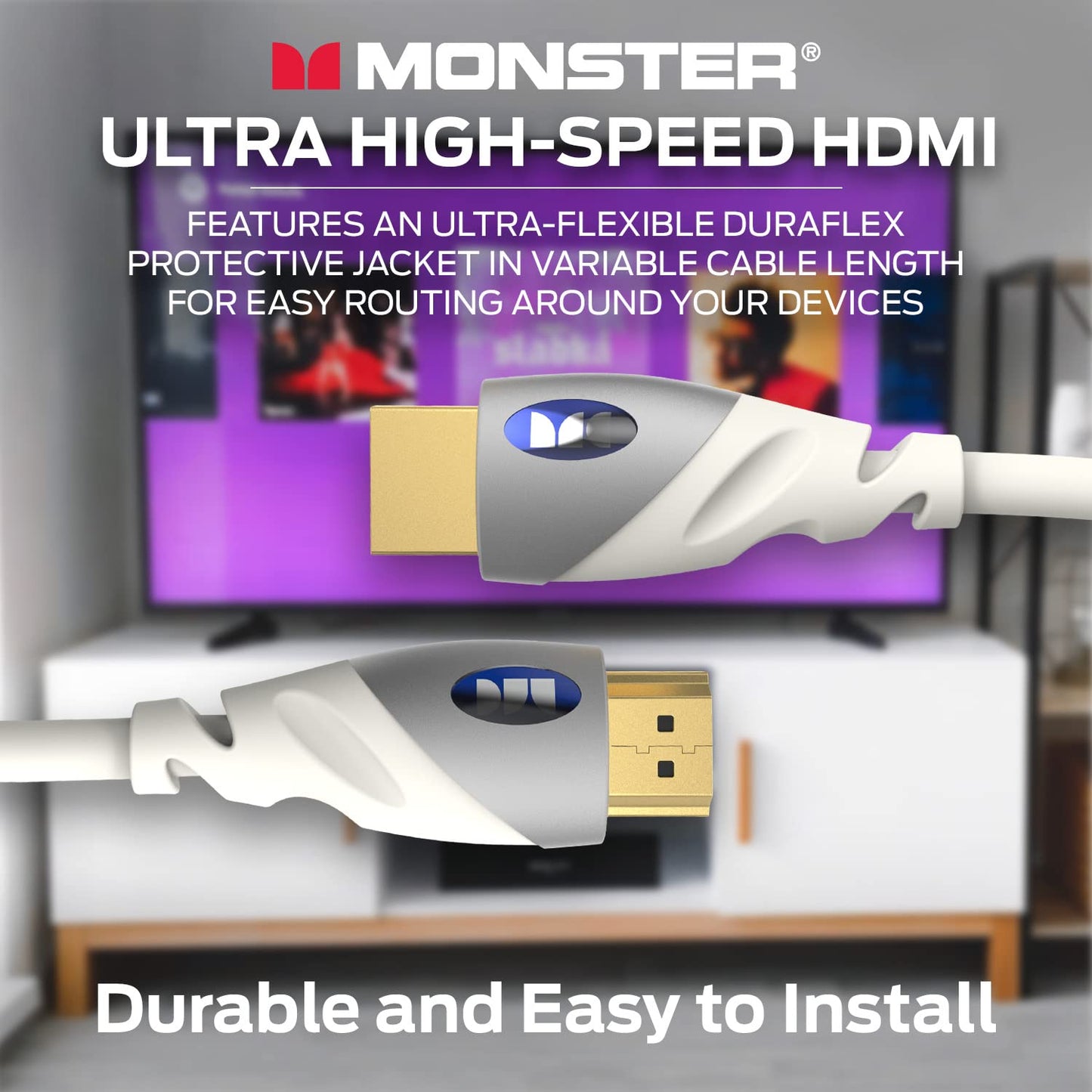 4k 24k PS3 6 Monster HDMI Cable Ultra HD with Ethernet - Corrosion-Resistant Rose Gold Contacts and V-Grip Connection