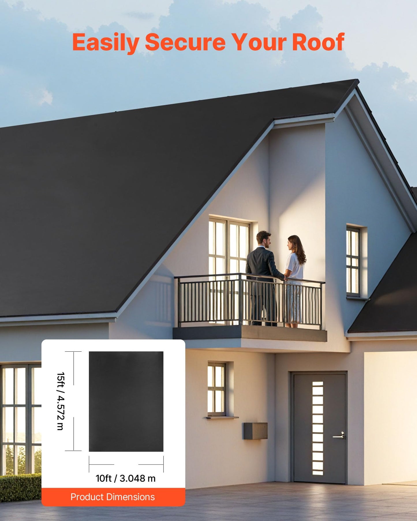 VEVOR Roll Roofing, 10 x 15 ft, 45 mil EPDM Rubber Roofing, Long Lifespan & Weather-Resistant, Withstands Harsh Temperatures, Flexible & Easy Installation, Roof Underlayment for RVs, Roofs, Ponds