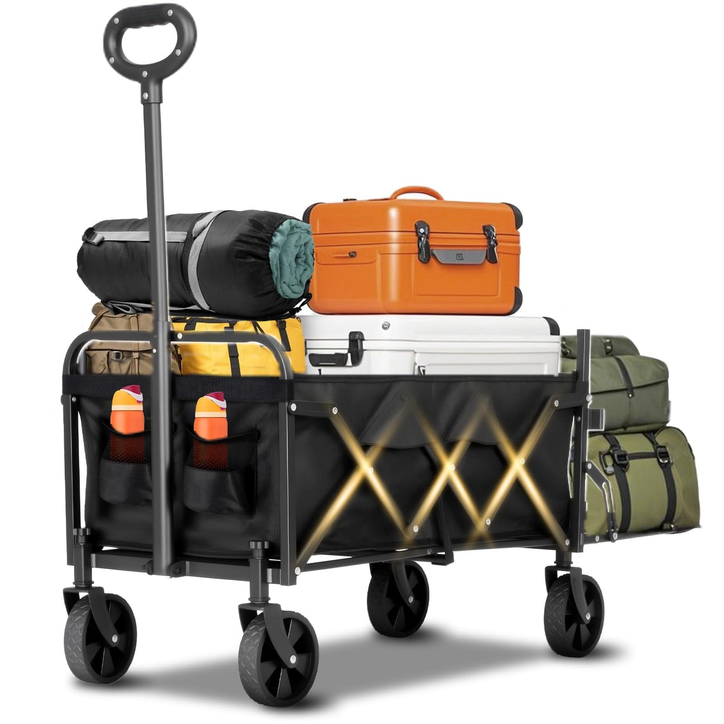 Verovita 350LBS Heavy Duty Collapsible Wagon with Extended Tailgate - 120L Foldable Utility Cart, All-Terrain Wheels Portable Beach Wagon for Camping, Grocery Shopping, Picnic & Outdoor Travel