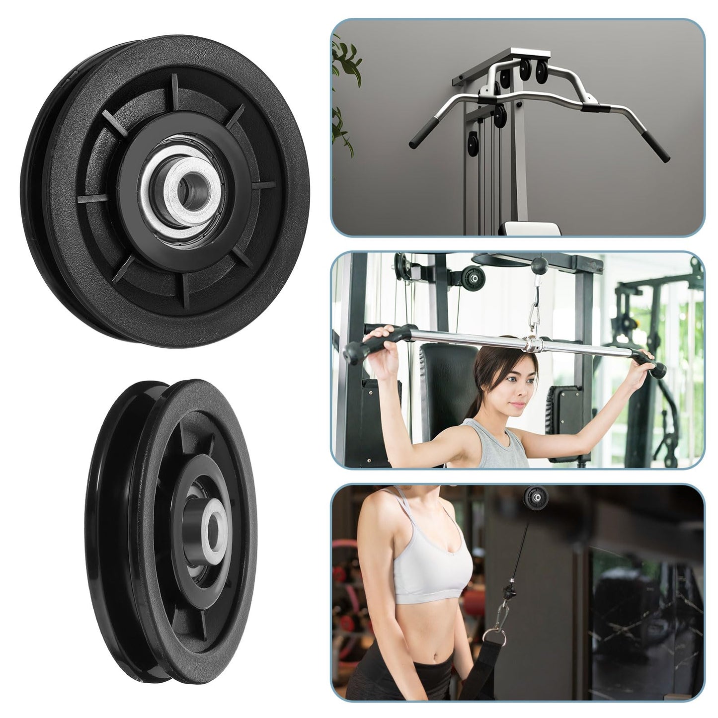 mekueeex 90mm/3.5" Universal Nylon Bearing Pulley Wheel Replace for Gym Equipment Part Cable Merchine, Wearproof Abration Bearing Pulley, Gym Equipment and Garage Door Pulley System(8 PCS)
