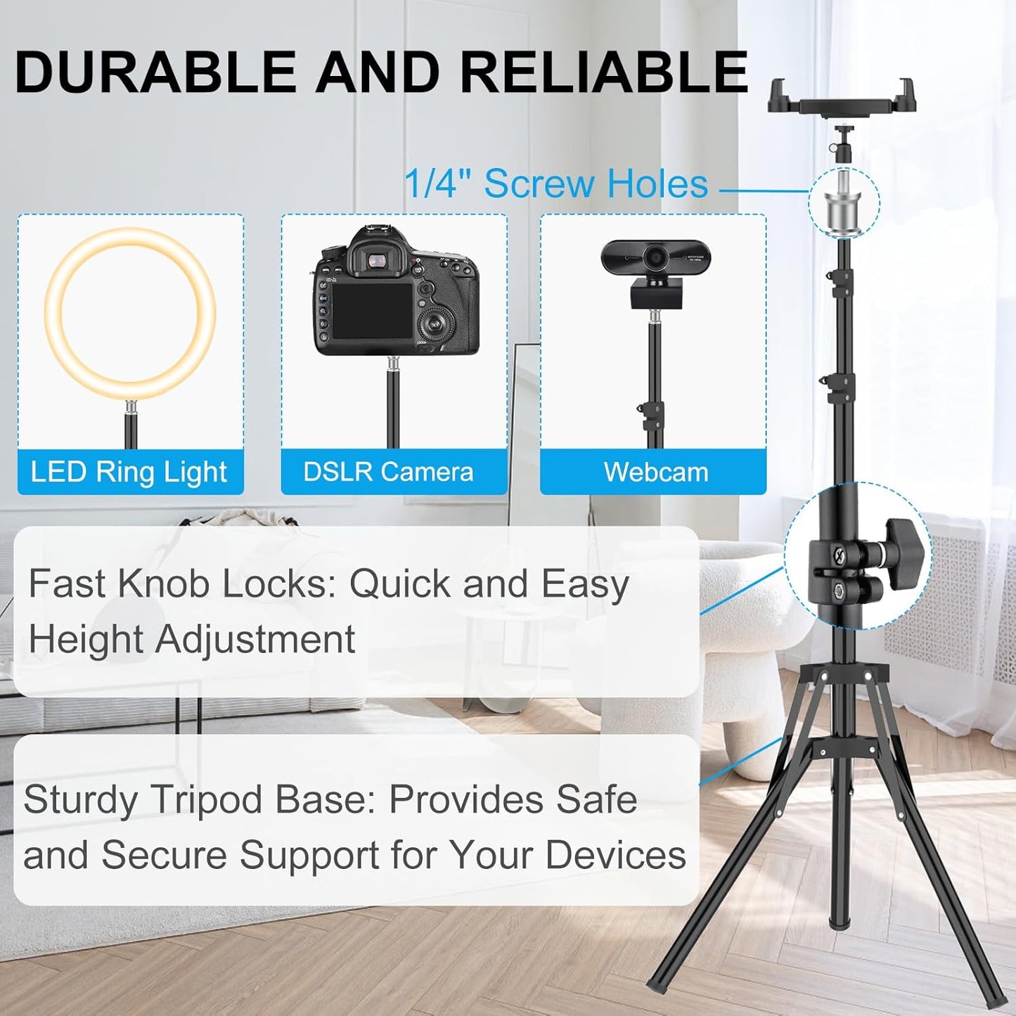 JUBOR 63" 360 4.7" 13.5" iPad Tripod Stand, Height Adjustable Tripod for Tablet, Rotation Tablet Floor Stand Mount
