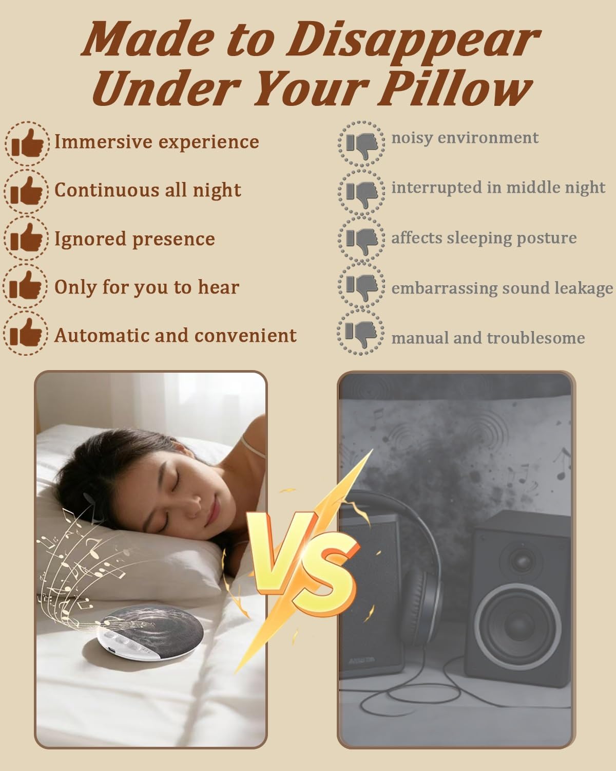 Frewac 2026 New Flat Under Pillow Speakers for Sleeping, Bone Conduction Pillows Speaker Bluetooth, Private Ultra-Thin
