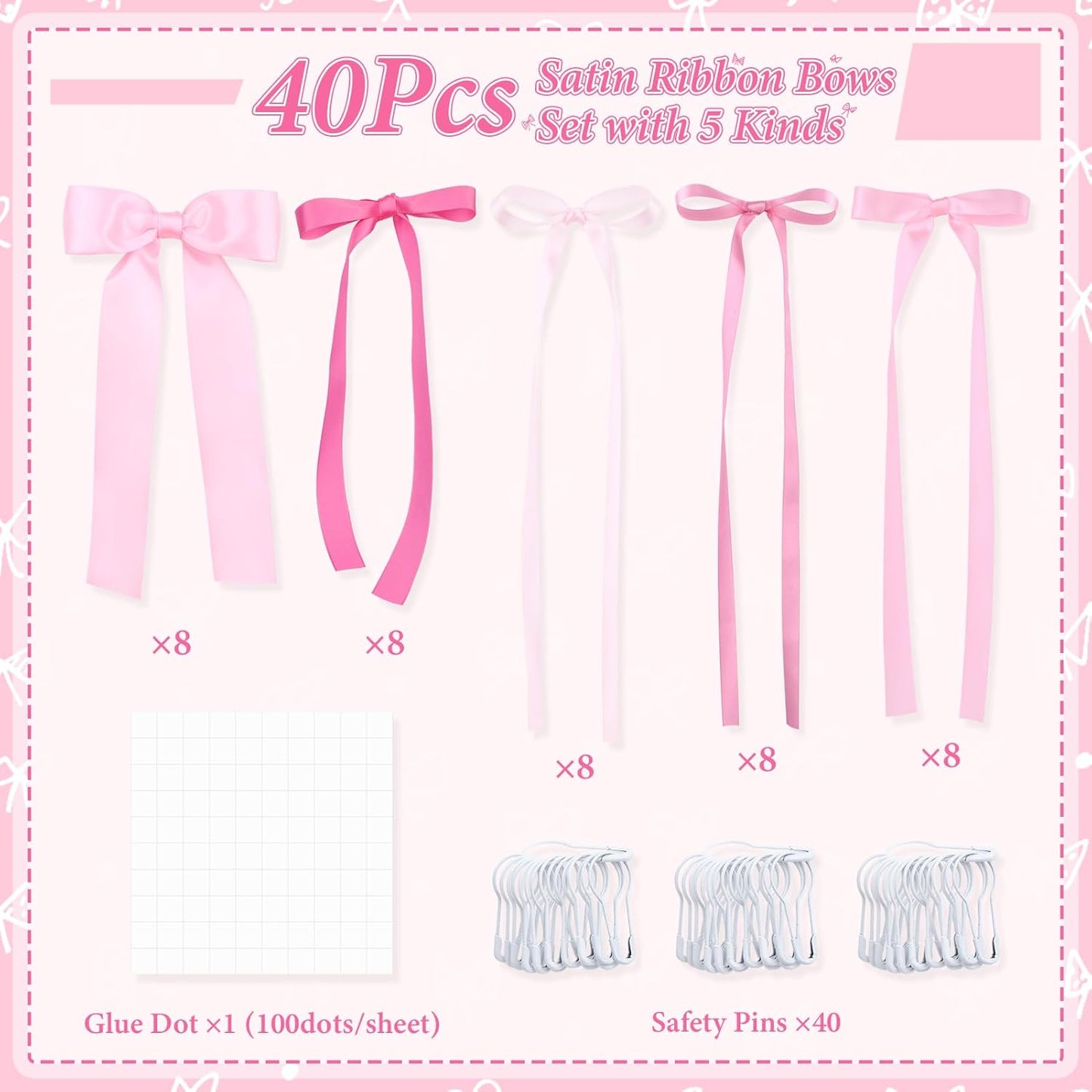 Skiennix 40Pcs Pink Bow Wall Decor - DIY Photo Backdrop & Garland for Birthday, Baby Shower, Bachelorette Party