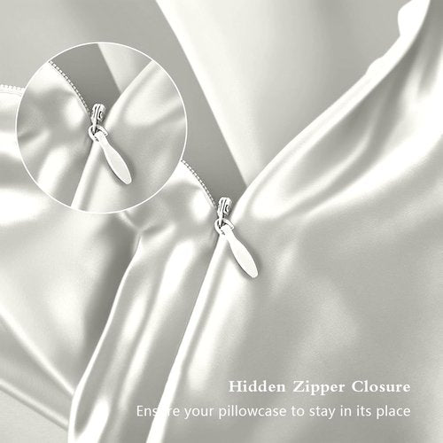 Mulberry Silk Pillowcases by Skiennix - King Size, Anti-Acne Cooling, Ivory Satin Covers with Hidden Zipper