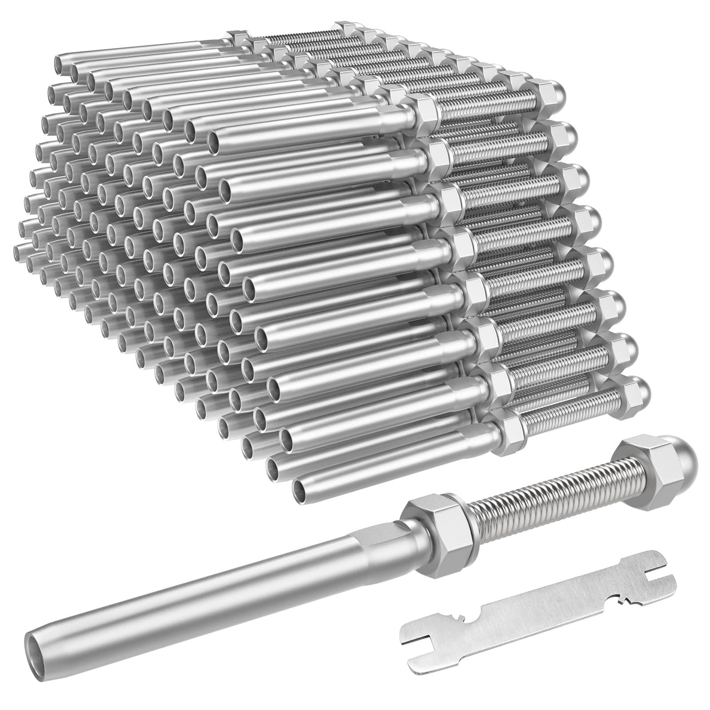 BLIKA 100 Pack 3/16" Cable Railing Swage Threaded Stud Tension End Fitting Terminal for 3/16" Cable Deck Railing Hand Swage T316 Stainless Steel Marine Grade, Swages Threaded Terminal