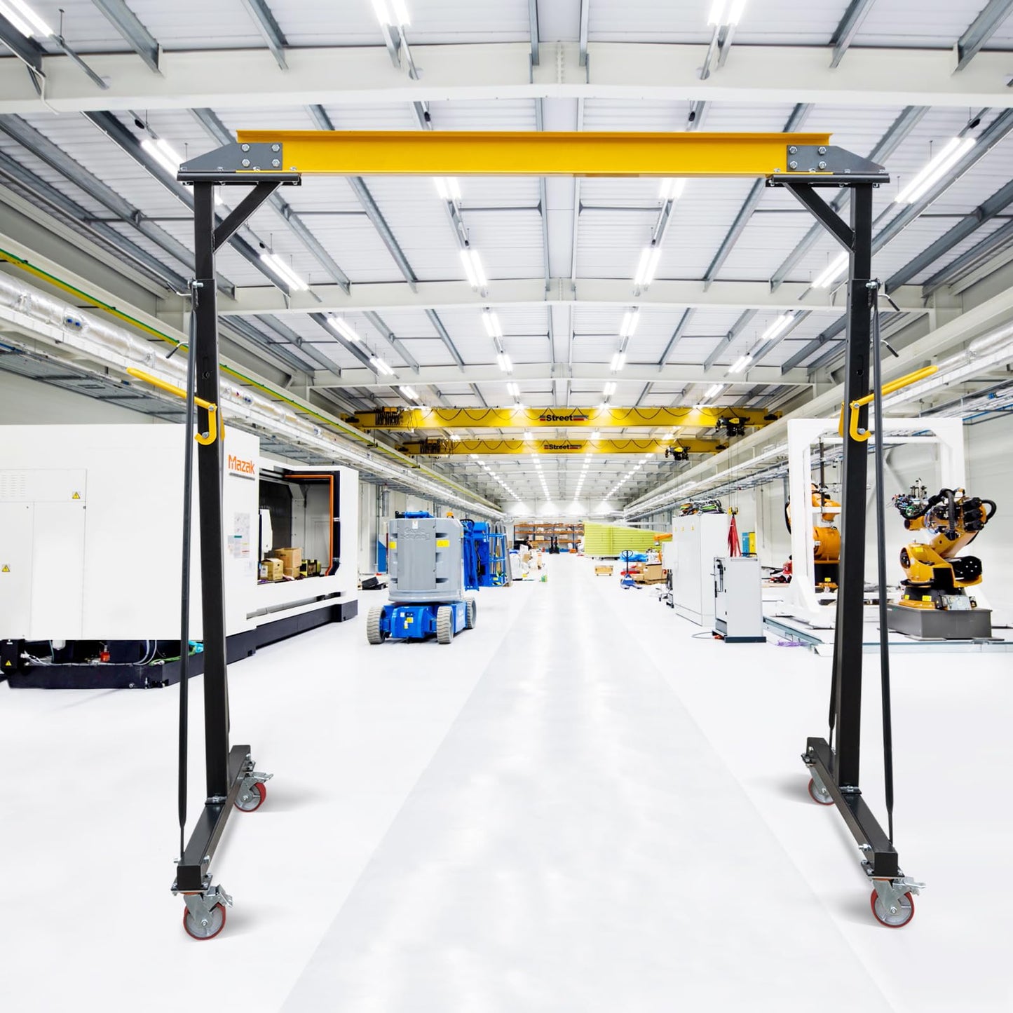 ExploreHorizon Adjustable Gantry Crane, 1 Ton Portable Lift Hoist with Height Range of 97" to 141", 2200 Lbs Load Capacity, Perfect for Factories, Construction Sites, Warehouses, and Auto Repairs