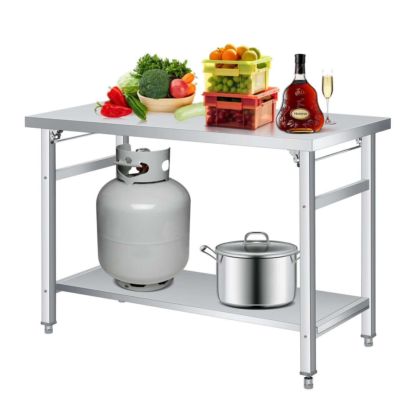GAOMON 48" Folding Stainless Steel Table, 920 LBS Commercial Worktable Workstation with Undershelf for Prep & Work, NSF Stainless Steel Kitchen Island for Home Kitchen Restaurant Garage Warehouse