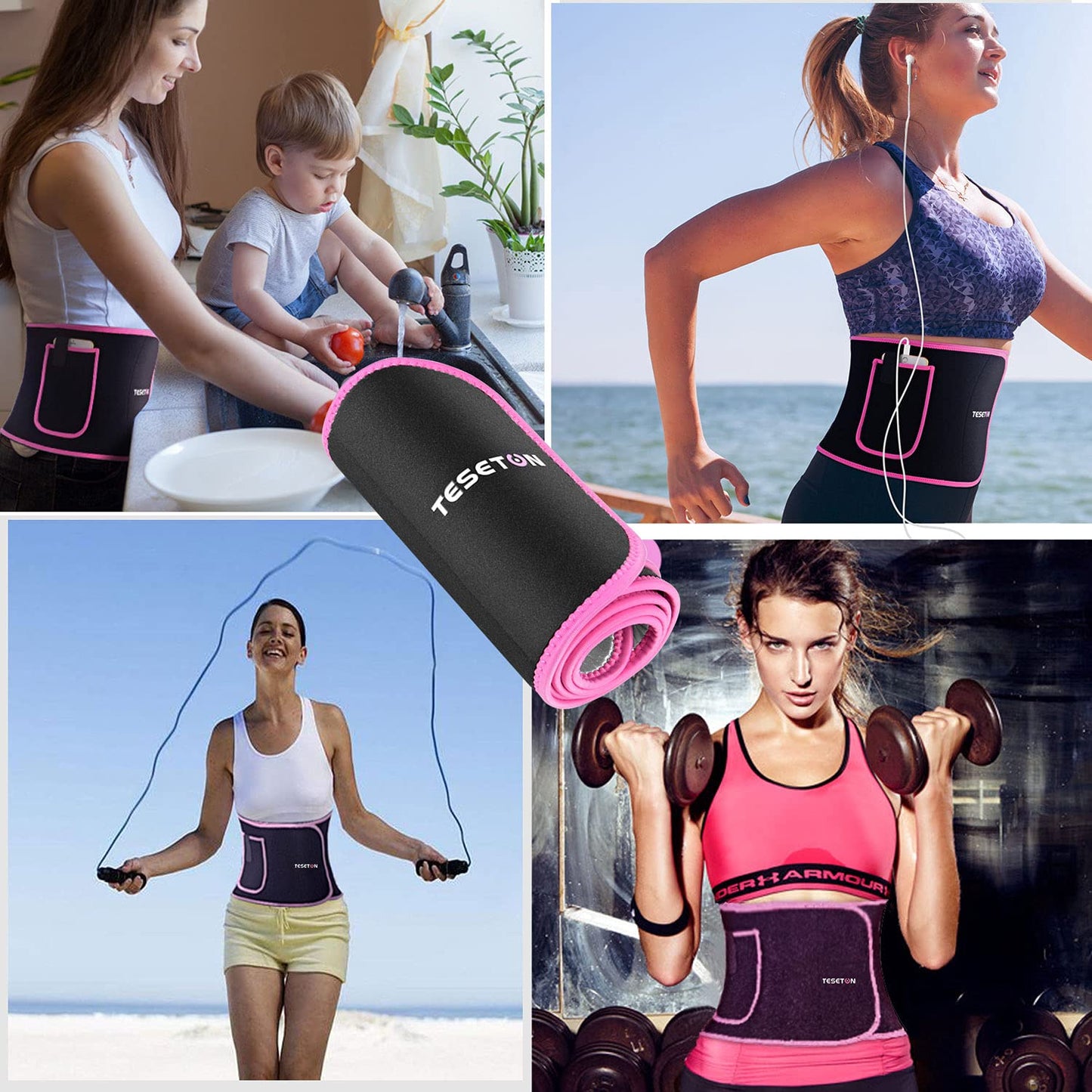 TESETON Waist Trainer for Men Women, Sweat belt for Men Women, Workout Waist Trimmer, Sweat Belt Sweatband Waist Sport Girdle Sauna Abdominal Belly for Fitness 01 Black M