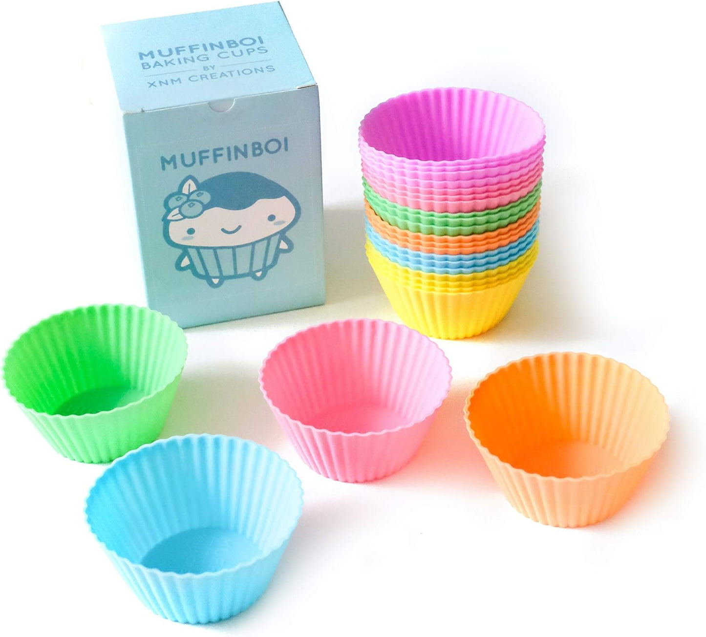 XNM Creations Premium Silicone Cupcake & Muffin Liner Molds - Pastel Baking Cups, Pack of 24
