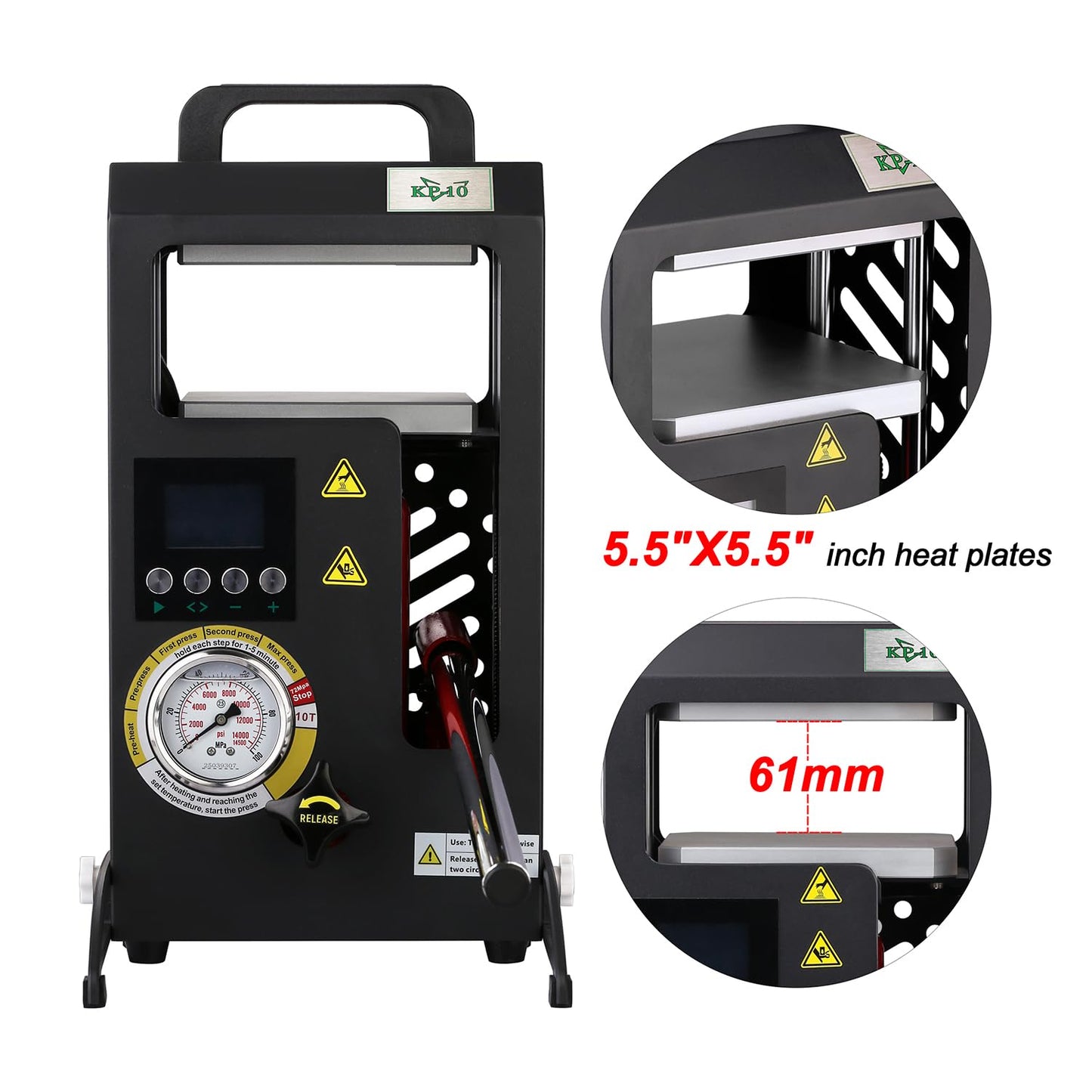 10 Tons Heat Press Machine with 5.5" X 5.5" Dual Heated Plates Manual Press with LCD Digital Display Screen & Precise Pressure Gauge 110V/220V