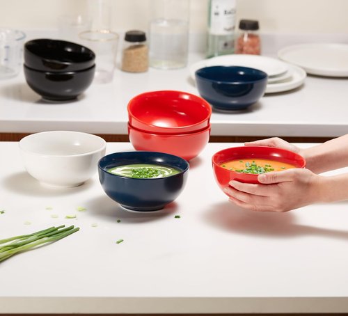 KooK Ceramic Cereal Bowls - Microwave & Dishwasher Safe Porcelain Dishes | 24 oz Deep Interior, Marshmallow White (Set of 4)