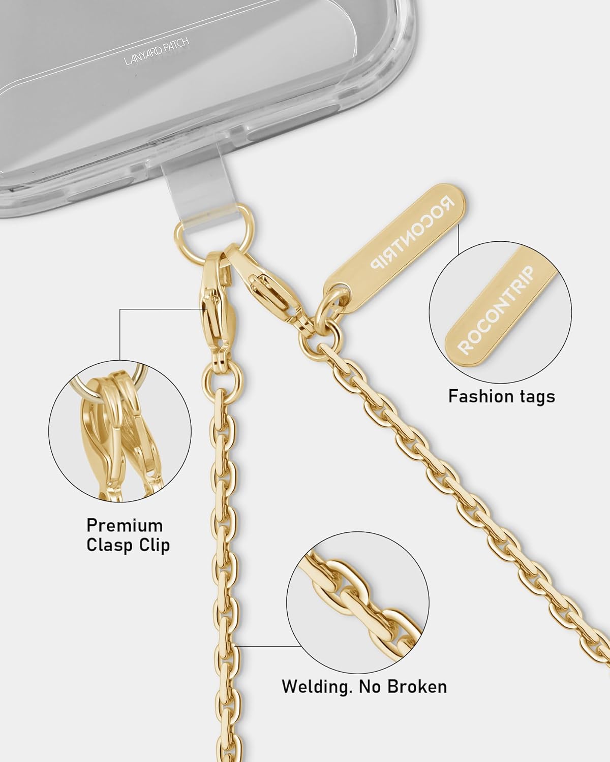 2 ROCONTRIP Phone Chain Crossbody Phone Strap with Tether Tabs Detachable iPhone Lanyard Chain for All Phones Premium