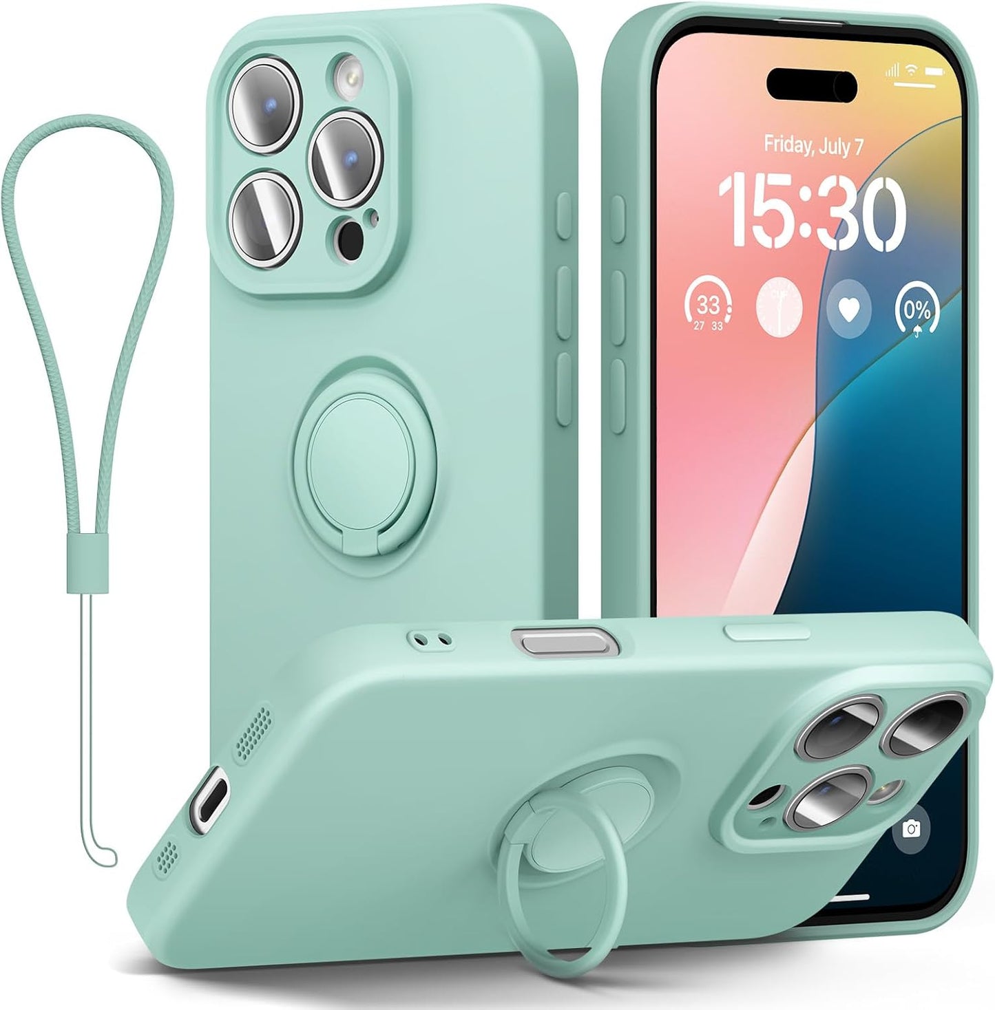 ABITKU 16 16 6.9 inch, for iPhone Pro Max Case with Ring Stand, Liquid Silicone Slim Design Support Magnetic Car Mount