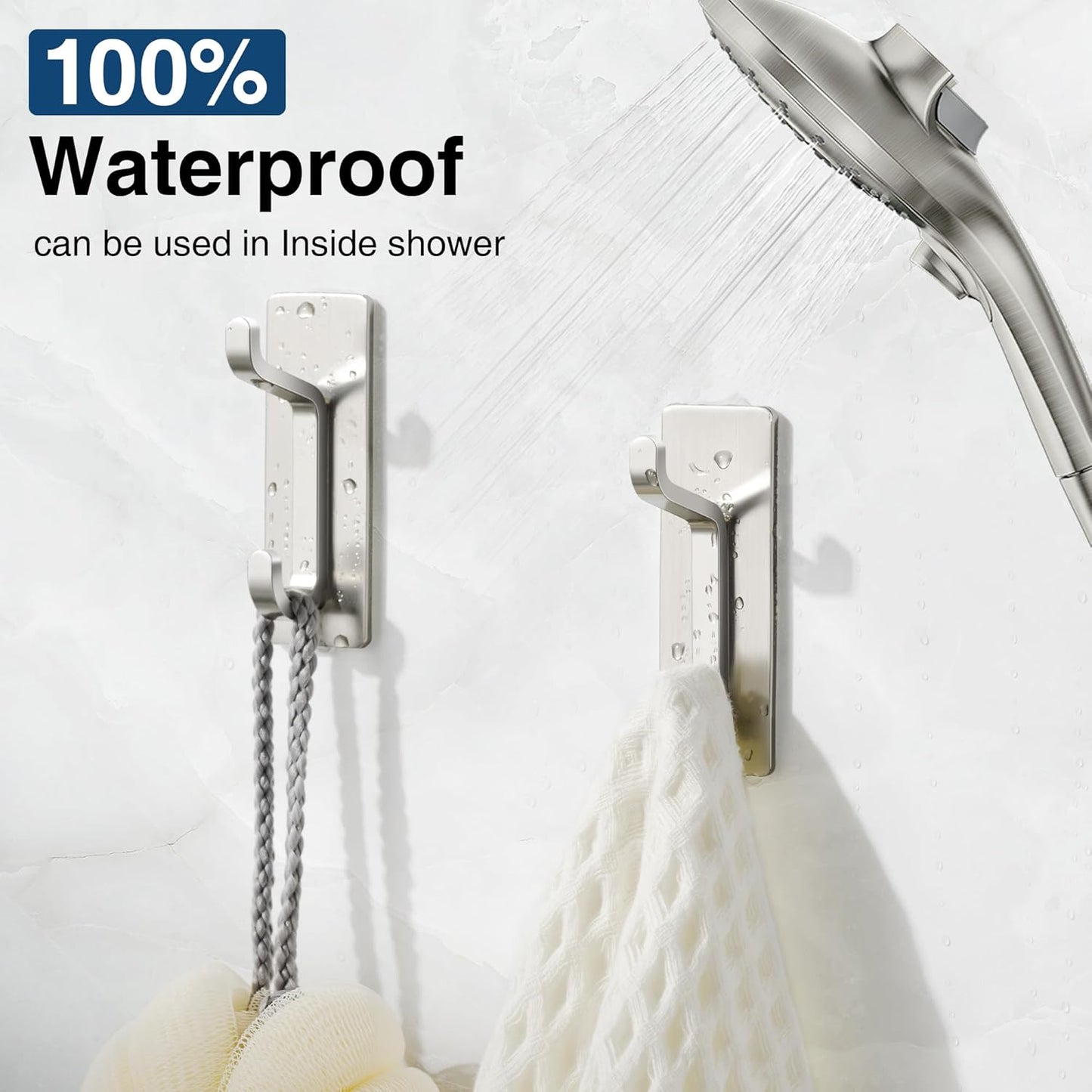 Pickpiff Wall Hooks - 13LB Strong Adhesive Coat & Towel Hangers | Brushed Nickel 6 Pack