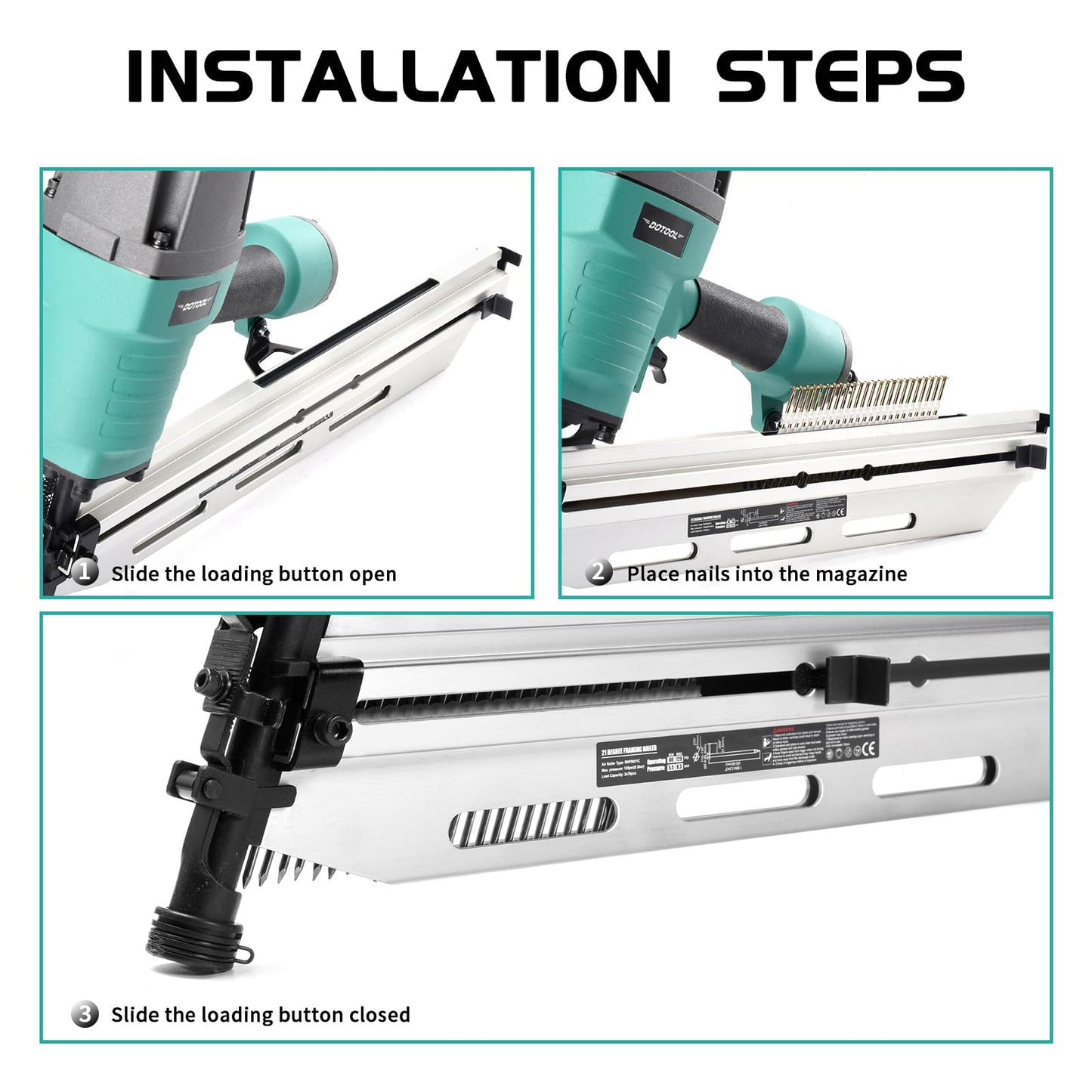 DOTOOL Framing Nail Gun 21 Degree 2-Inch to 3-1/2-Inch with Tool-Less Depth Adjustment Pneumatic Framing Nailer Air Nail Gun for Wall Sheathing, Siding Mount