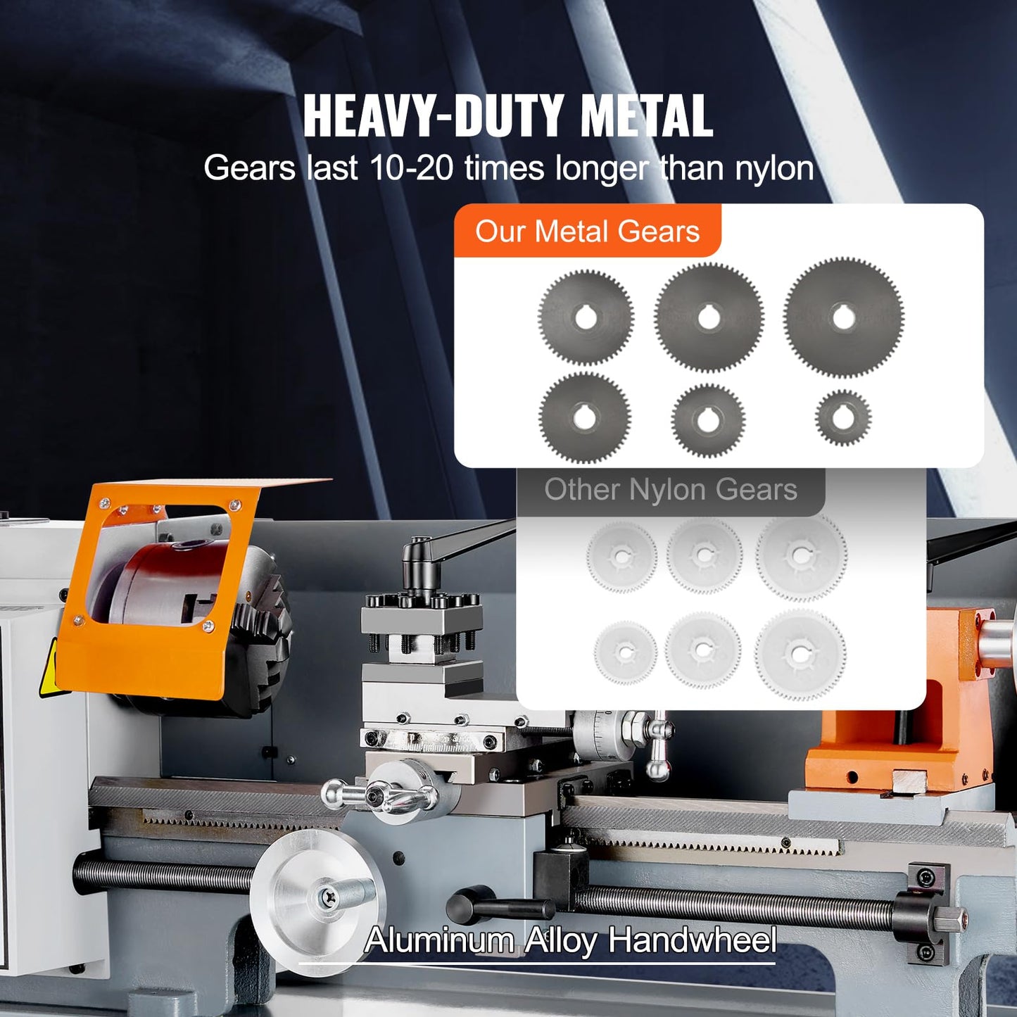 VEVOR Metal Lathe Machine, 7'' x 13.78'', Precision Benchtop Power Metal Lathe, 0-2200 RPM Continuously Variable Speed, 500W Brush Motor Metal Gears, with Tool Box for Processing Precision Parts