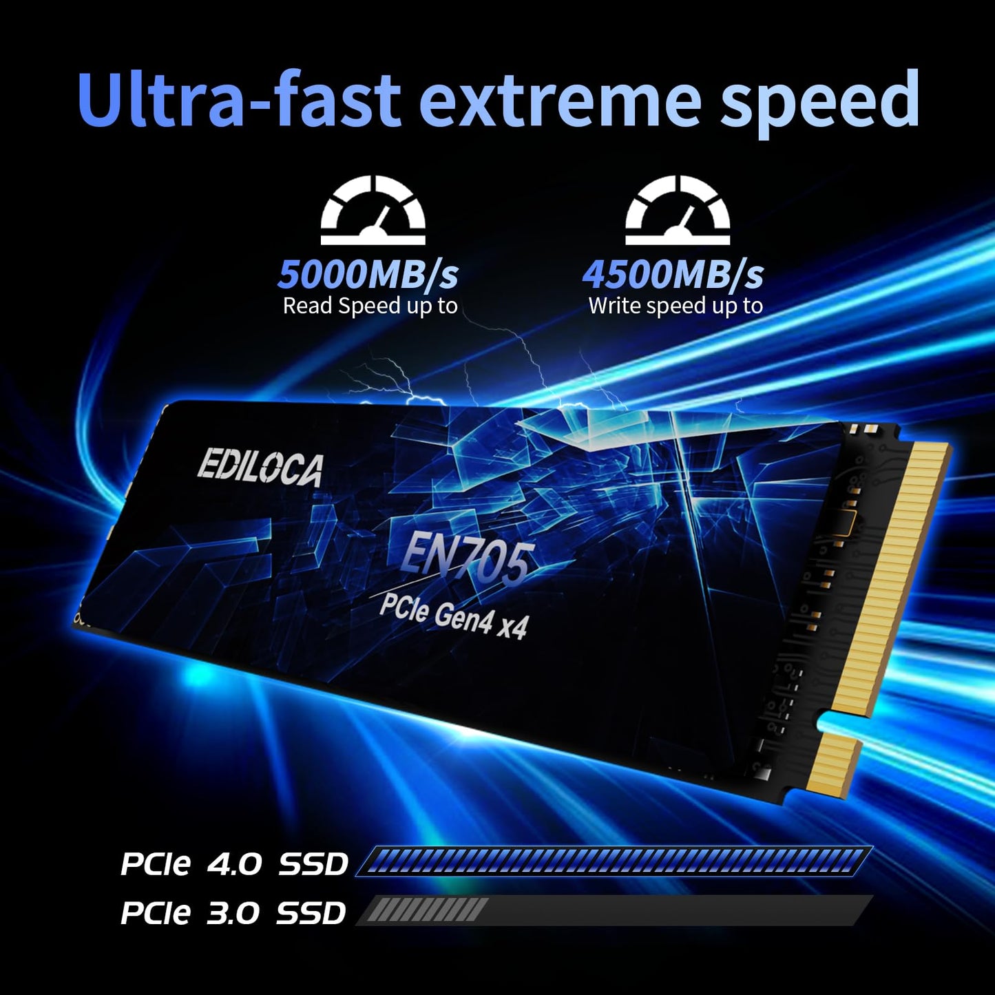 Ediloca 1TB SSD NVMe M.2 2280 PCIe Gen4 x4 Internal Solid State Drive - Up to 5000MB/s, 1TB SSD PS5 Dynamic SLC Cache, PS5 Compatible for Gaming PC Laptop(EN705)