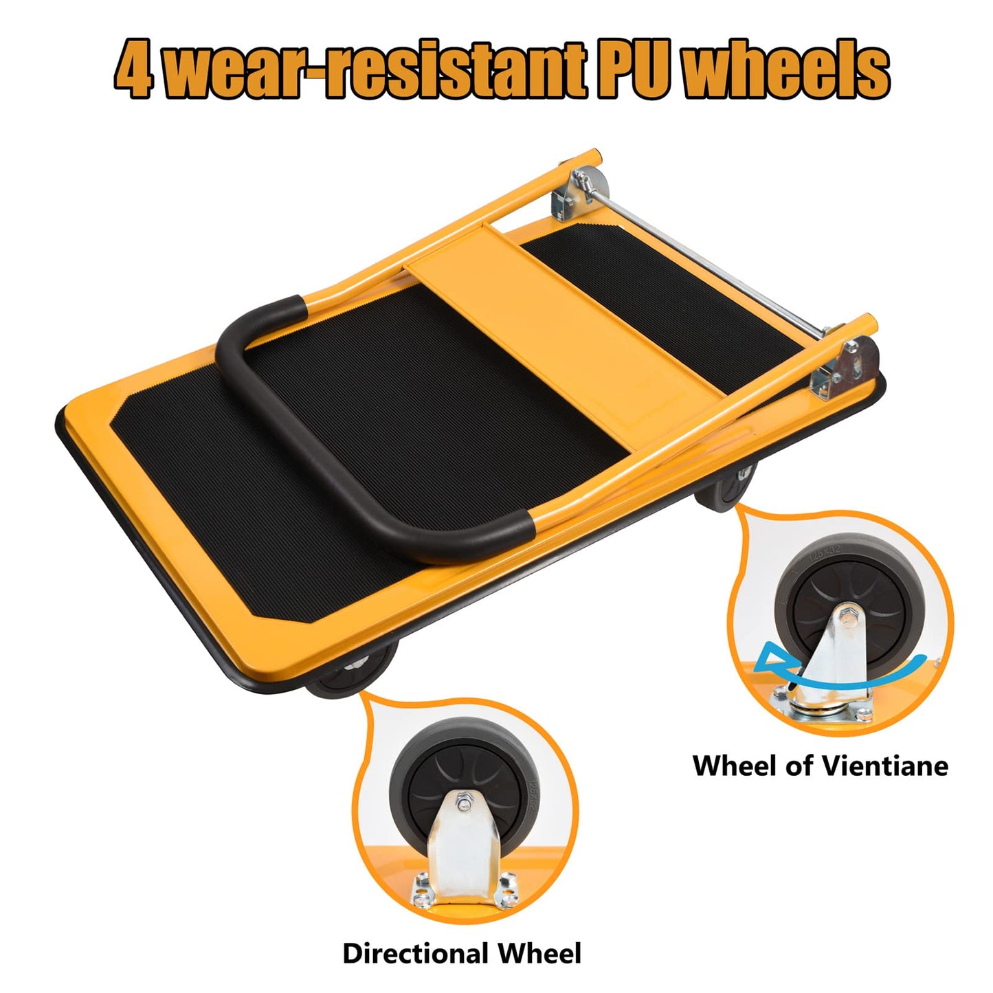 LEADALLWAY Platform Truck Large Size 880lbs Heavy Duty Foldable Push Cart 35.8x24x34.3inches Yellow