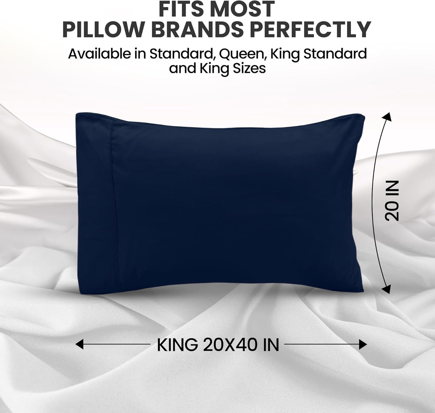 Utopia Bedding King Pillow Cases - Soft Brushed Microfiber - Fade Resistant | 20 x 40 Inches, Navy - 2 Pack