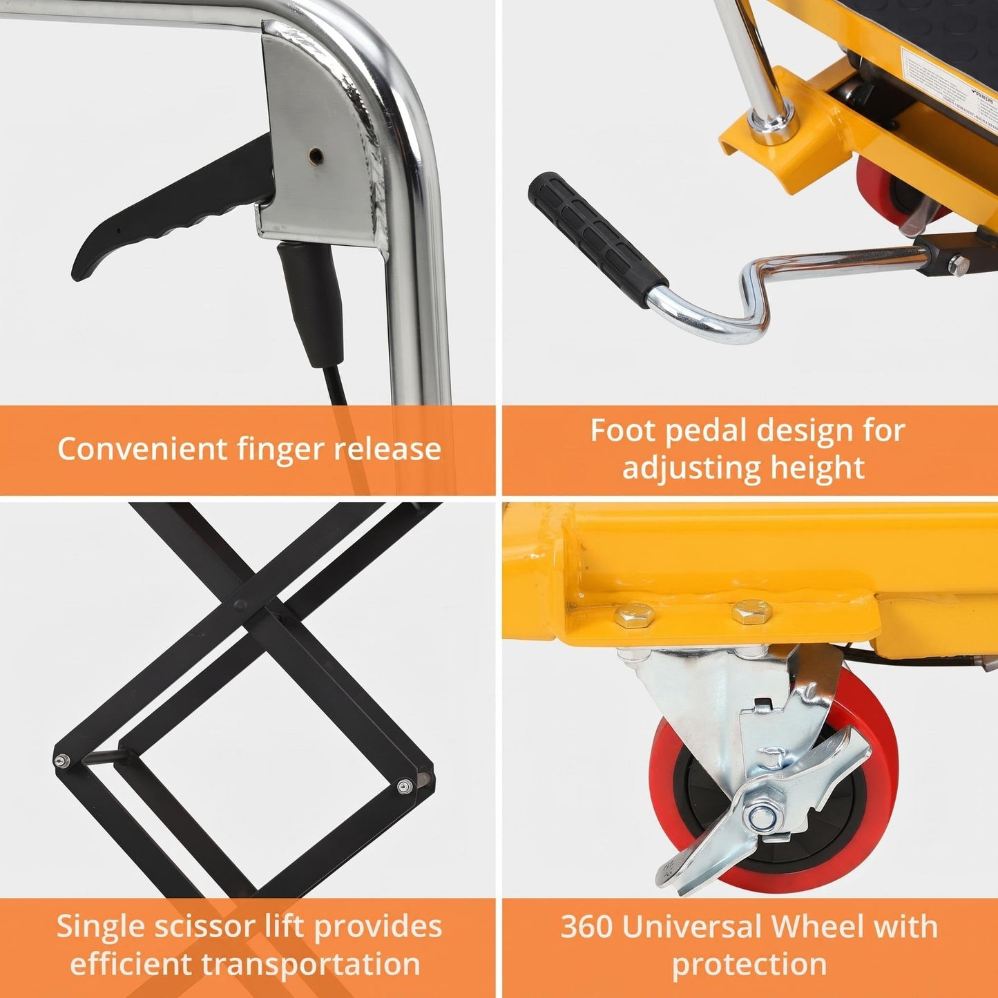 Heavy Duty Hydraulic Lift Cart, 330 LBS Capacity, 50" Lifting Height, Double Scissor Structure, Non-Slip Platform and Swivel Casters, Rolling Lift Table for Workshop Warehouse Industrial Use, Yellow