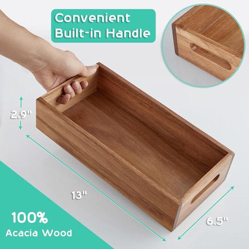 ALELION Acacia Wood Bathroom Storage Basket - Stylish Toilet Paper Organizer with Handle | Small Narrow Design for Versatile Use