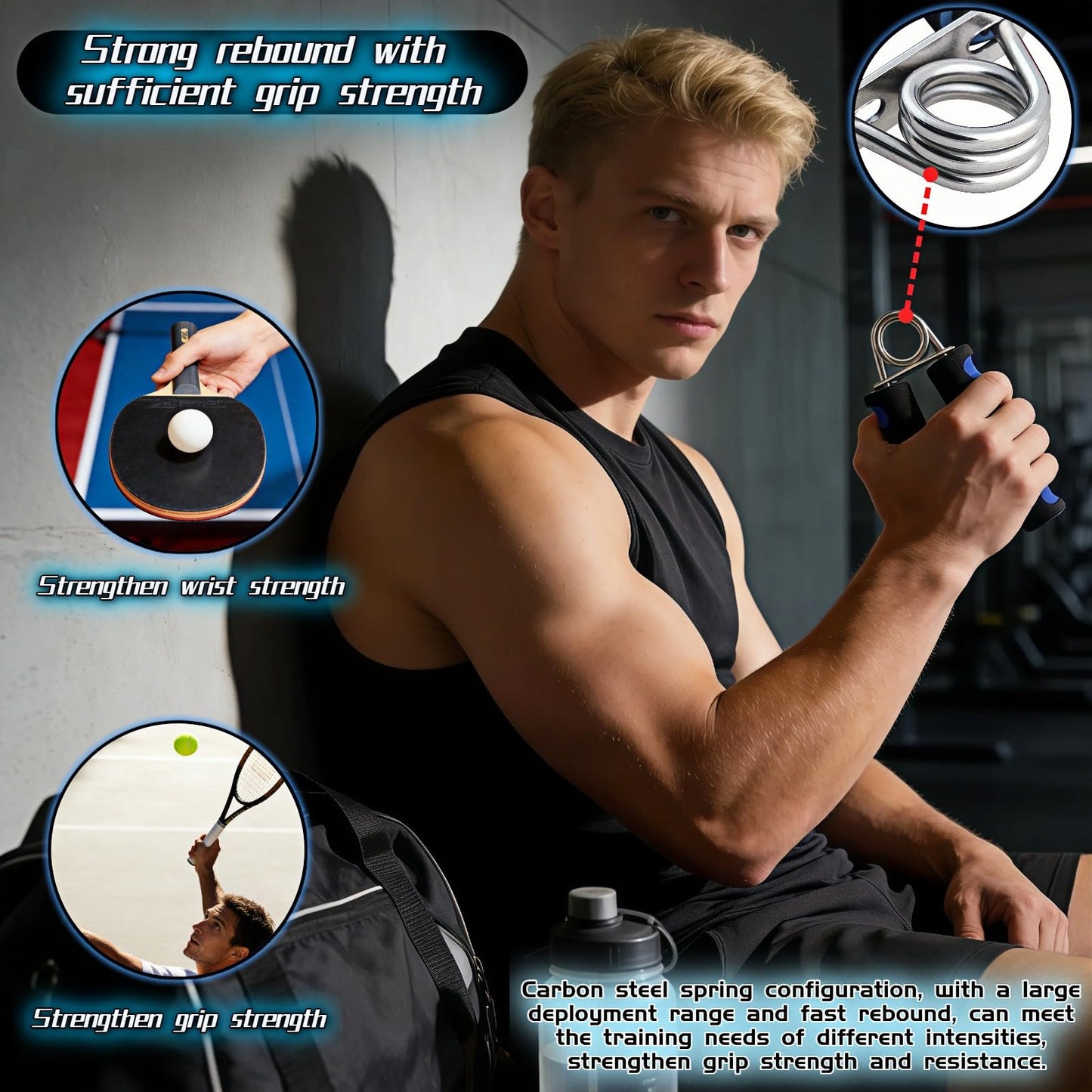 Yayaboqu Hand Grip Strengthener Set, Carbon steel wire+thickened foam Hand Exerciser for Wrist Forearm and Finger Strength Training, 2 Pack (Blue)