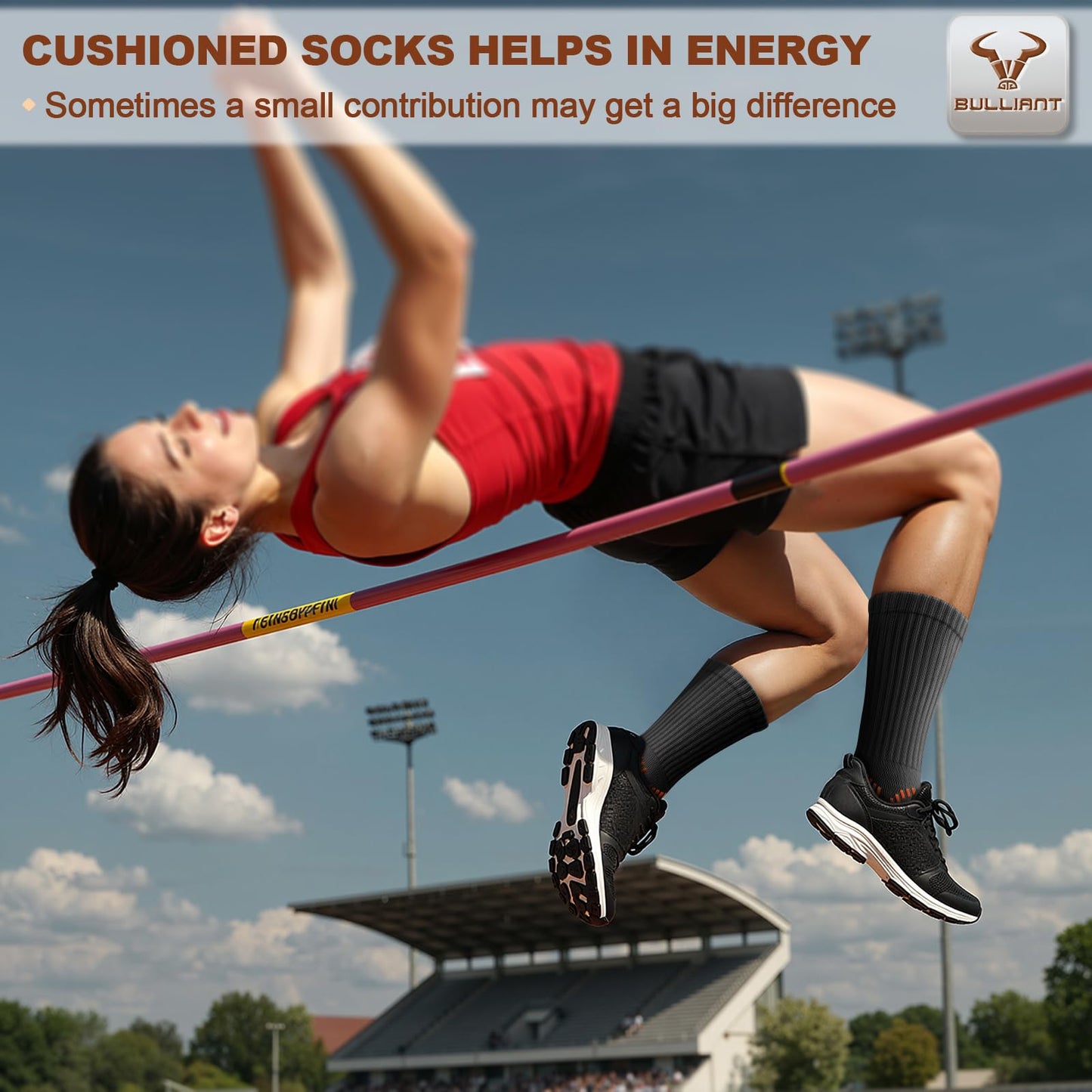 BULLIANT Men Socks, Athletic Compression Crew Socks Cushioned for Men Running Sports Hiking Fishing Arch Support(6Pairs,Shoes Size:Men 11-13)