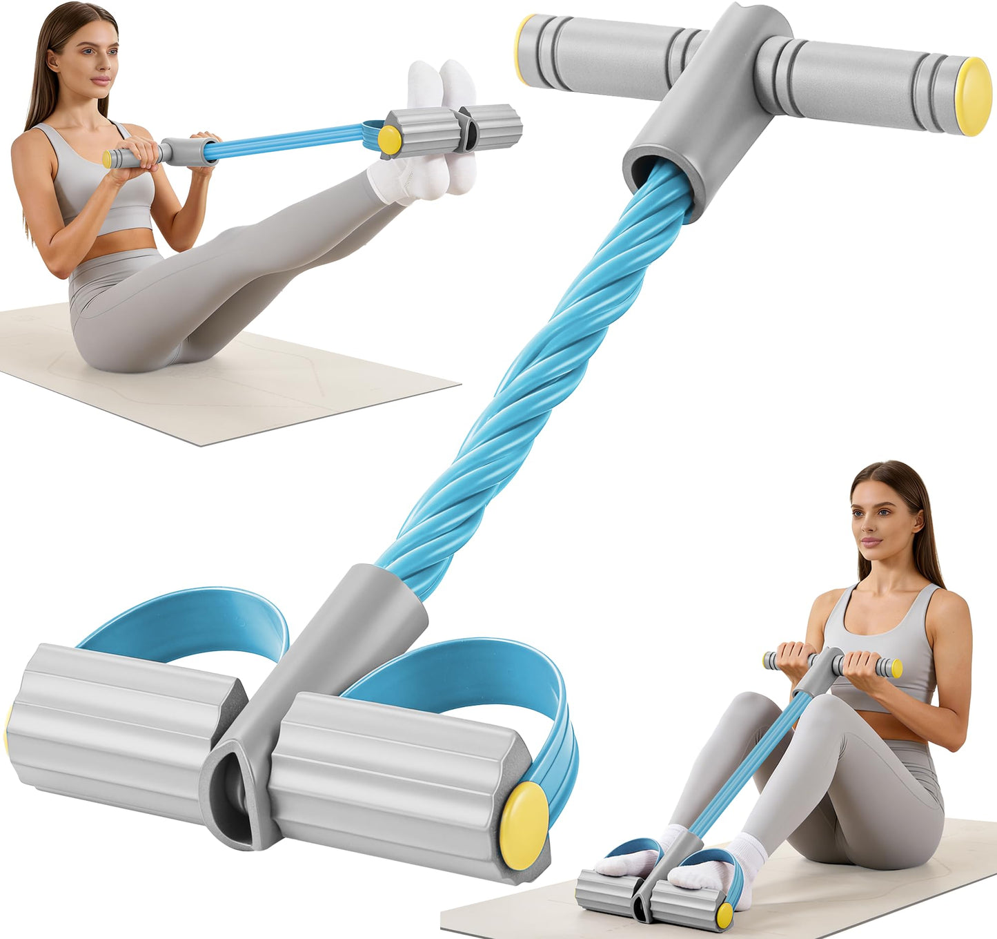 Upgraded Pedal Resistance Band with Handle, Soft Durable Fashion Puller Exercise with Thickened 6 Tension Ropes, Tube Pedal Resistance Device for Abdomen, Waist, Arm, Leg, Core/ABS (Gray & Blue)