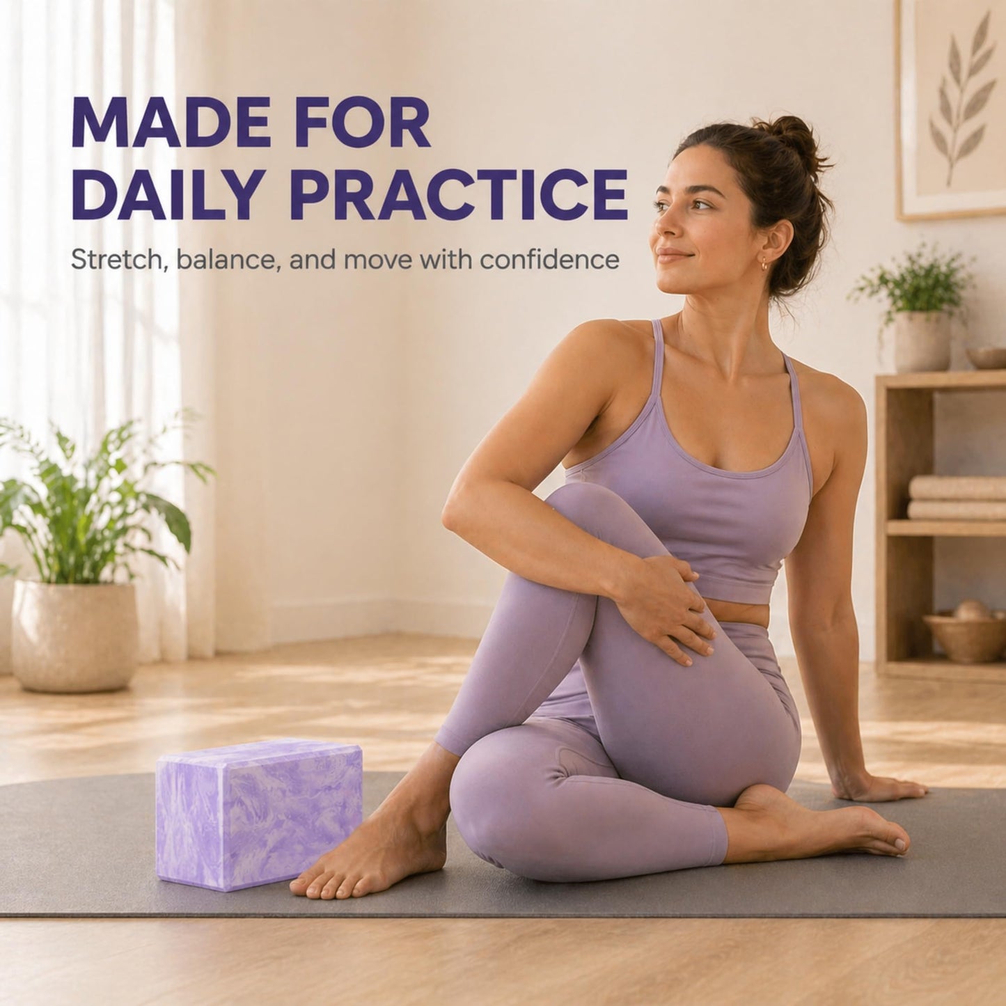 Yoga Block – High-Density Foam Exercise Block for Yoga, Pilates, Stretching & Meditation – Non-Slip, Lightweight & Durable by Lunai