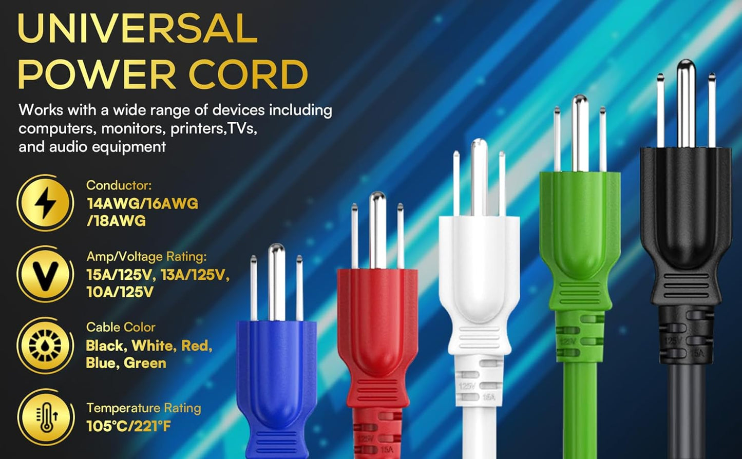 Cable Leader 4ft 14AWG 5-15P C13 3-Prong Computer Power Cord, NEMA to IEC AC Power Cable, Heavy Duty Replacement Power