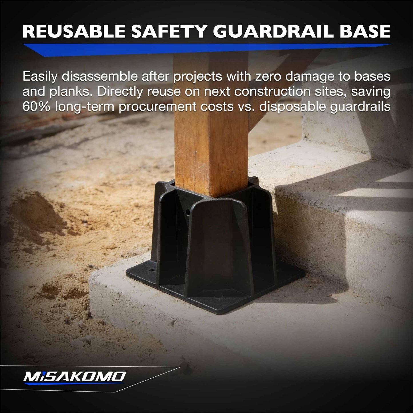 4PCS Black Safety Base Boot - Guardrail Base with Toeboard Slots - Reusable Fall Protection Accessories for Residential & Commercial Construction