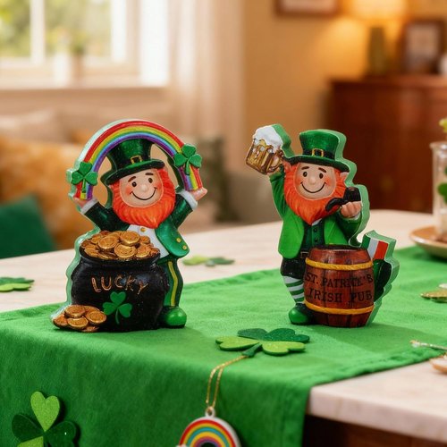 Jetec St. Patrick's Day Leprechaun Figurines - 5" Wooden Table Sign Centerpieces for Irish Home Decor