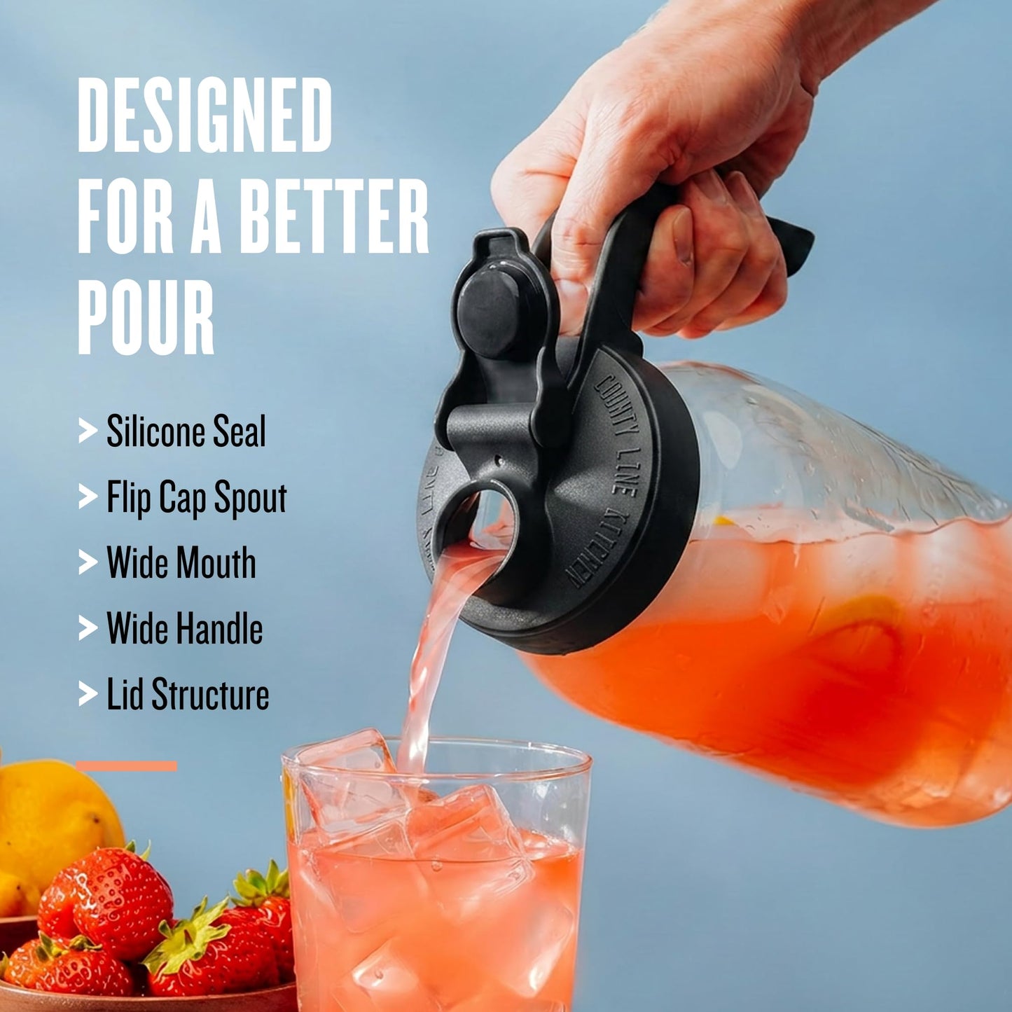 County Line Kitchen Wide Mouth Mason Jar Pour Spout Lid - Flip Cap Drinking/Canning Lids - Handle & Airtight Leak-Proof Seal - Accessories for Pitcher - Fits 32 oz & 64 oz, Sage - 1 Pack