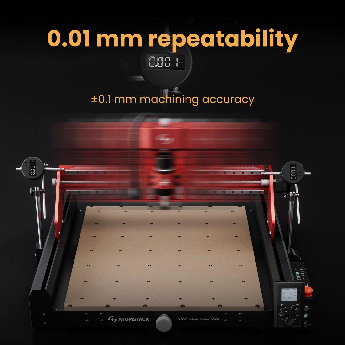 AtomStack C4 Pro CNC Router 200W - Cuts Aluminum, Soft Metal, Wood, Acrylic, PCB - 16.5x16.5 in, 12,000 RPM Spindle, 4-Point Centering - Desktop Milling Machine, Grbl Compatible