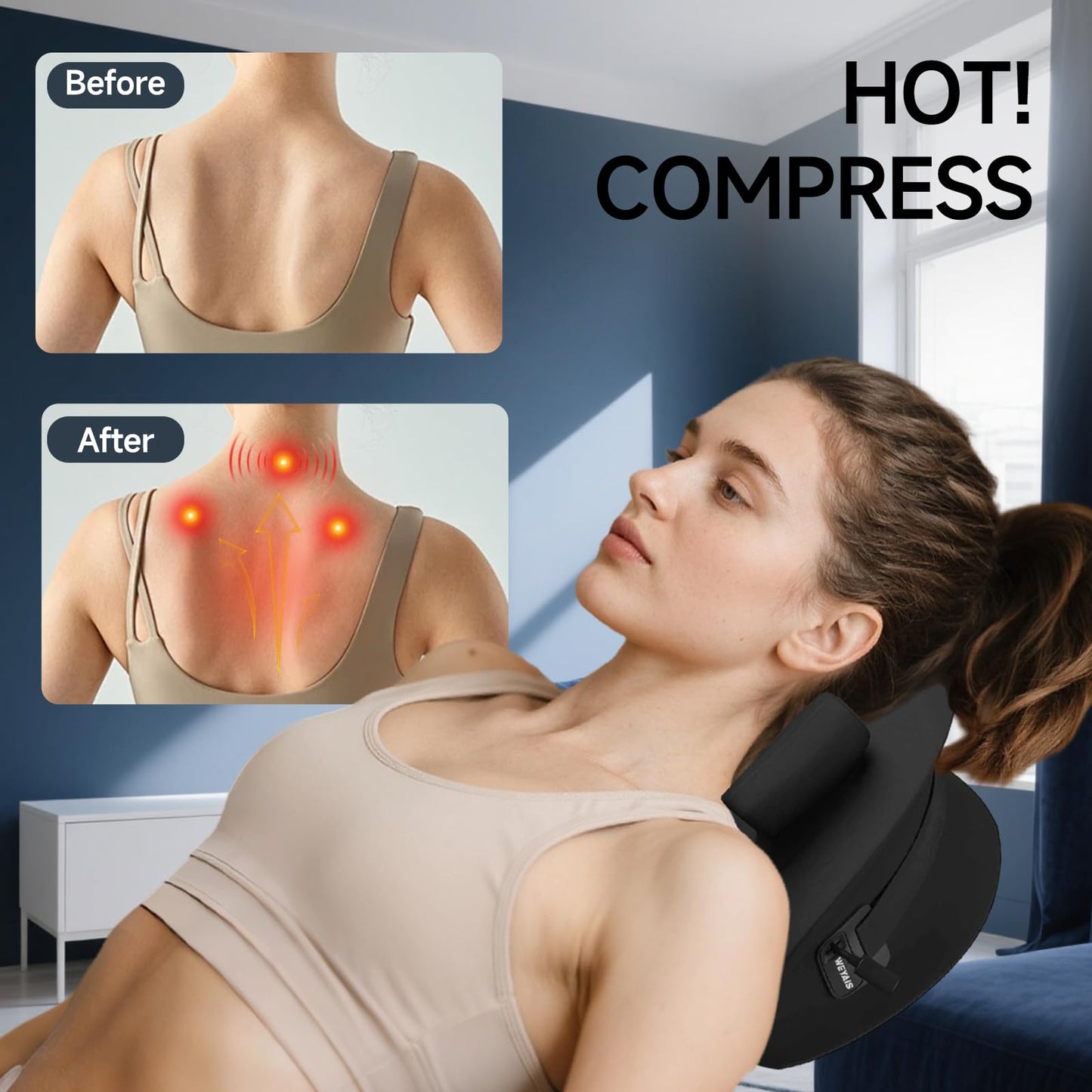 weyais Neck Massager Pillow, Neck and Shoulder Relaxer with Heat, 3 Modes and Strengths, Neck Massager for Pain Relief Deep Tissue, Remote Control, Gifts for Mom Dad Friends, Black