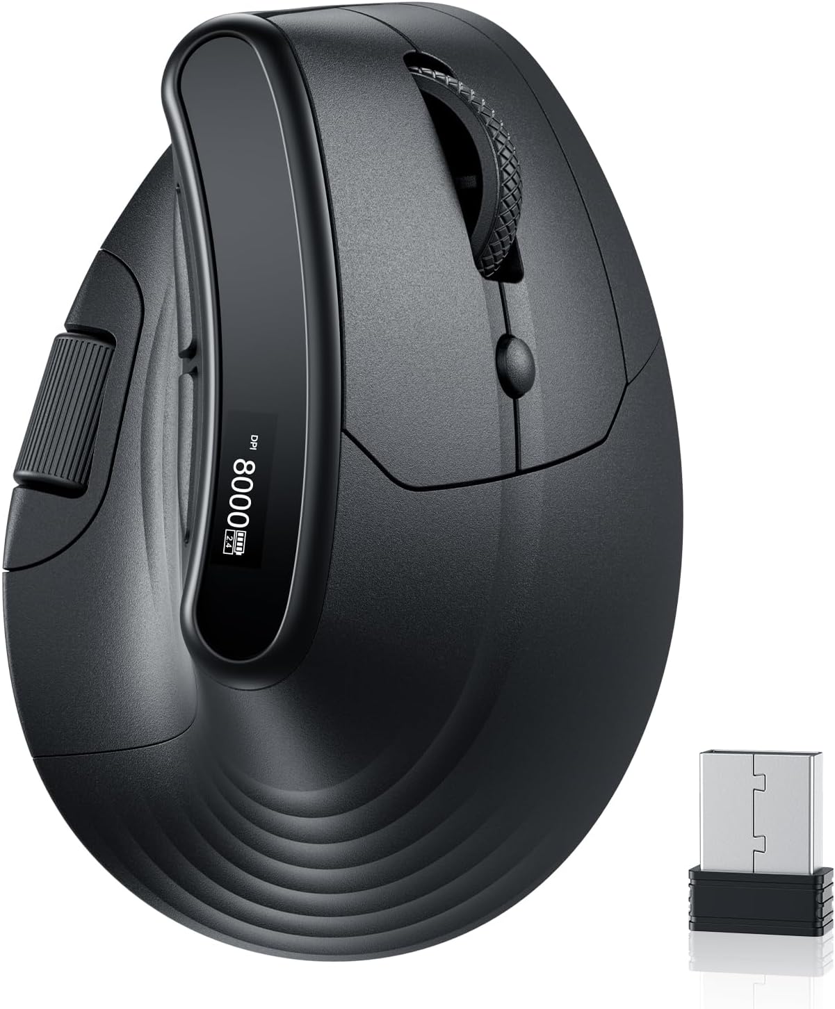 ECHTPower 7-Level 8000, Programmable Ergonomic Vertical Mouse, Wireless Rechargeable Mouse with LED Display, Adjustable