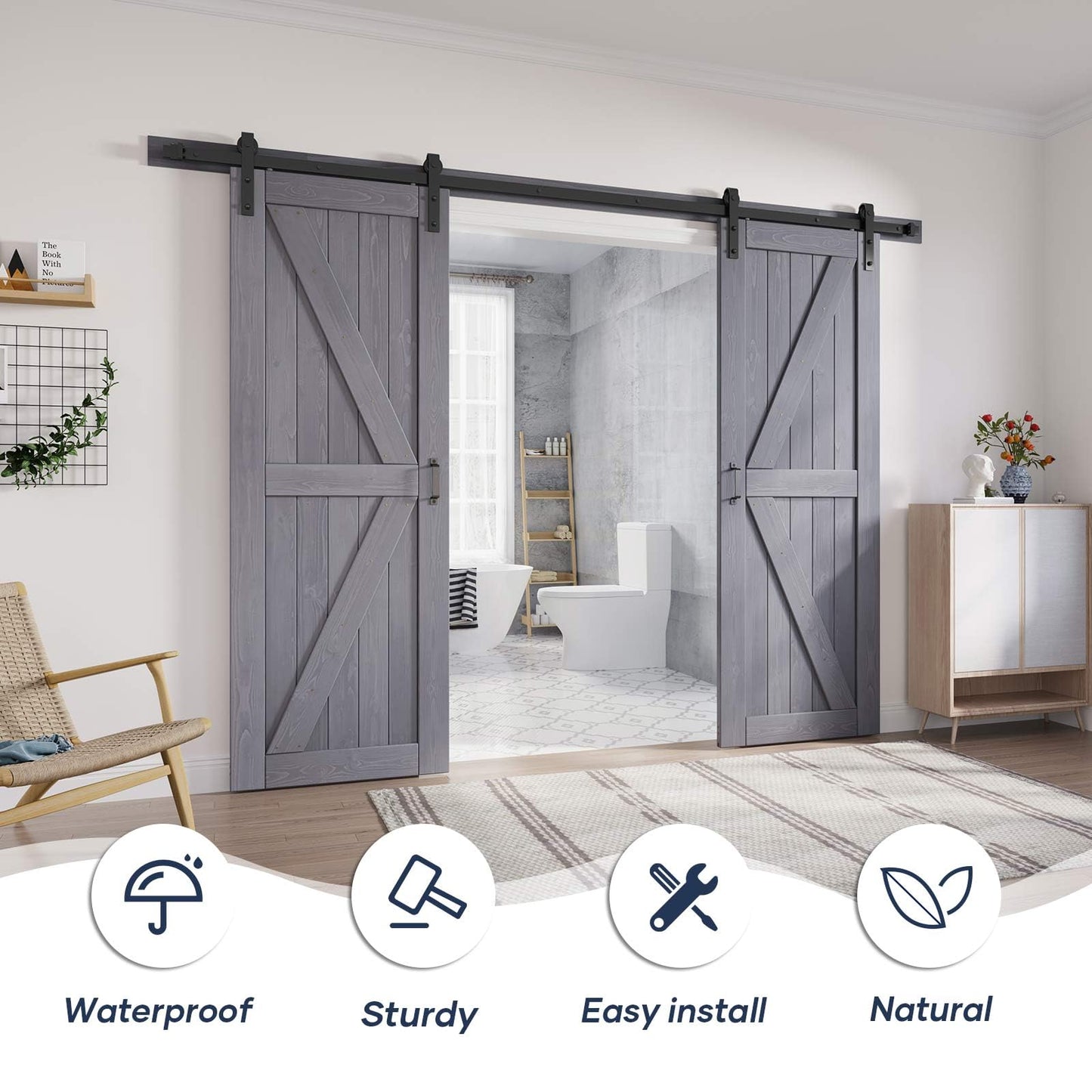 Fredbeck Grey Barn Doors Double 30x80 Wood Sliding Door for Bedroom