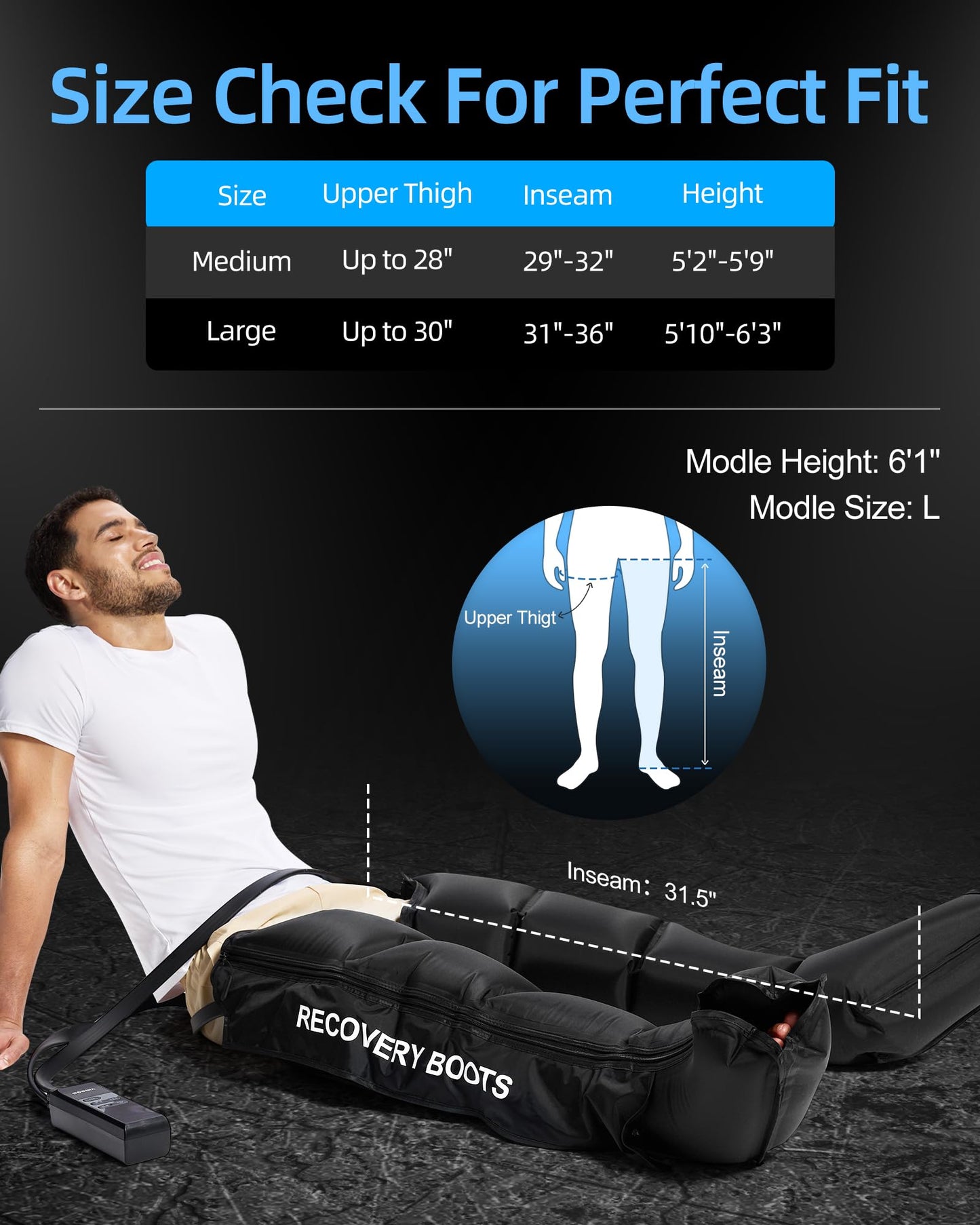 YINGGG Air Leg Massager with Compression: Professional Full Compression Boots with Adjustable 9 Intensities, Leg Massager for Circulation and Fatigue Relief for Post-Workout(Medium)