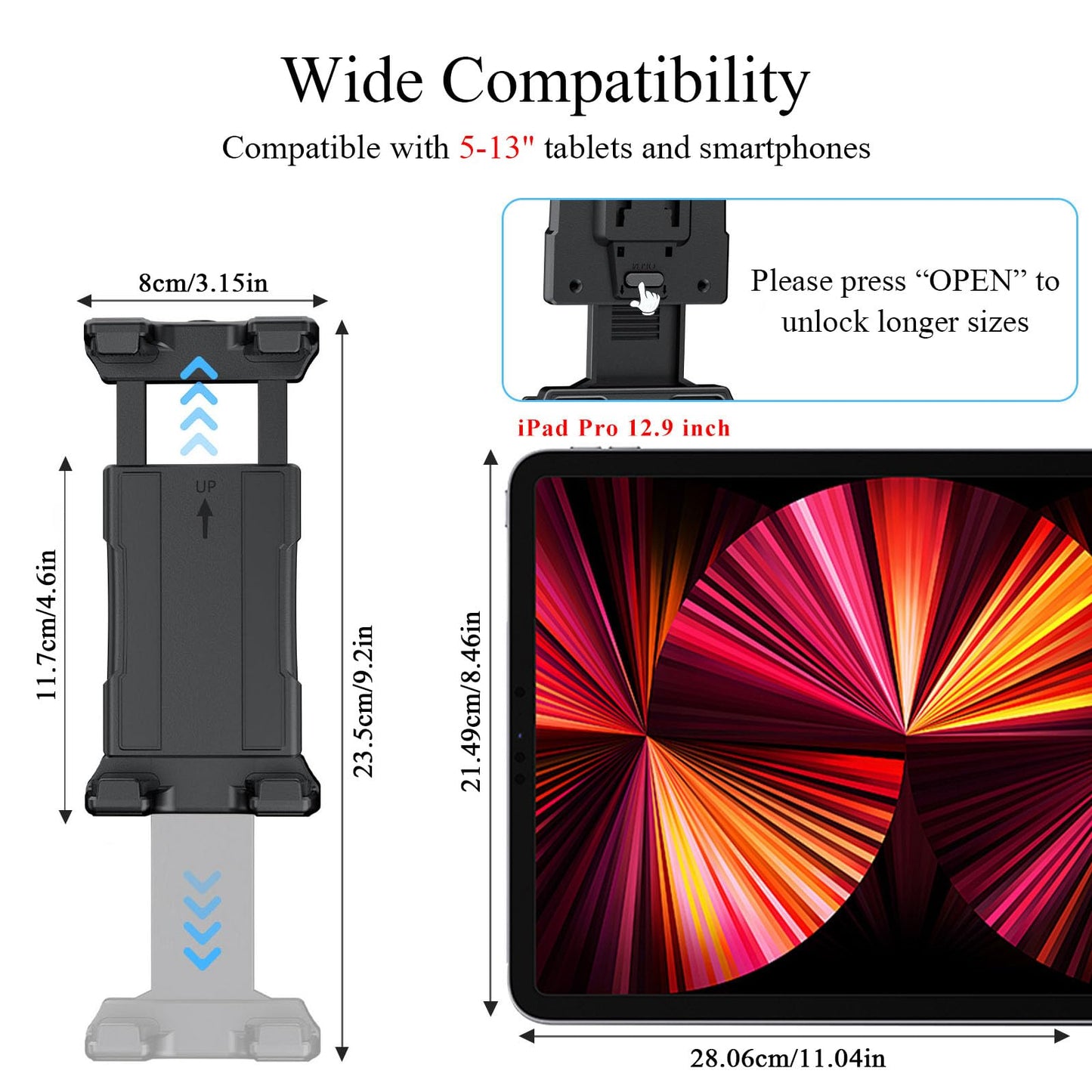 OHLPRO Universal Tablet Wall Mount Holder for 4.7-13 inch Tablet Smartphone eReader, 360° Adjustment Compatible with iPad, iPhone, Kindle Fire HD, Galaxy Tab, Switch, Drilled Screw Mounting