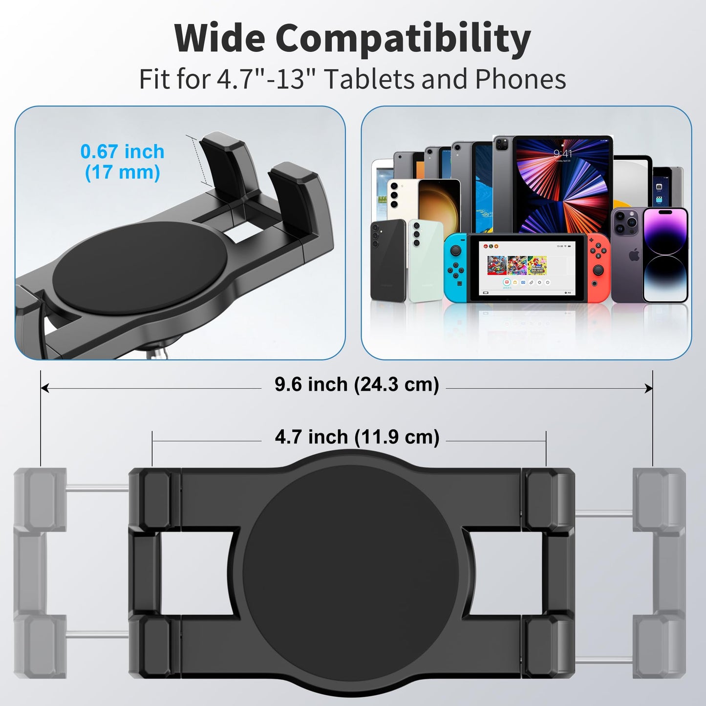 TeQable Tablet Wall Mount, 360° Rotating iPad Wall Mount Holder, Compatible with 4.7"-12.9" Tablets Including Phones, iPad Pro/Mini/Air, Samsung, Kindle, Galaxy Tab - Ideal for Gym, Kitchen, Work Use