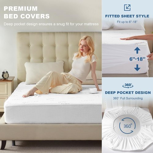 BEDLORE King Size Waterproof Mattress Protector - Soft Bamboo Viscose Fitted Cover | Breathable & Noiseless, Machine Washable (White)
