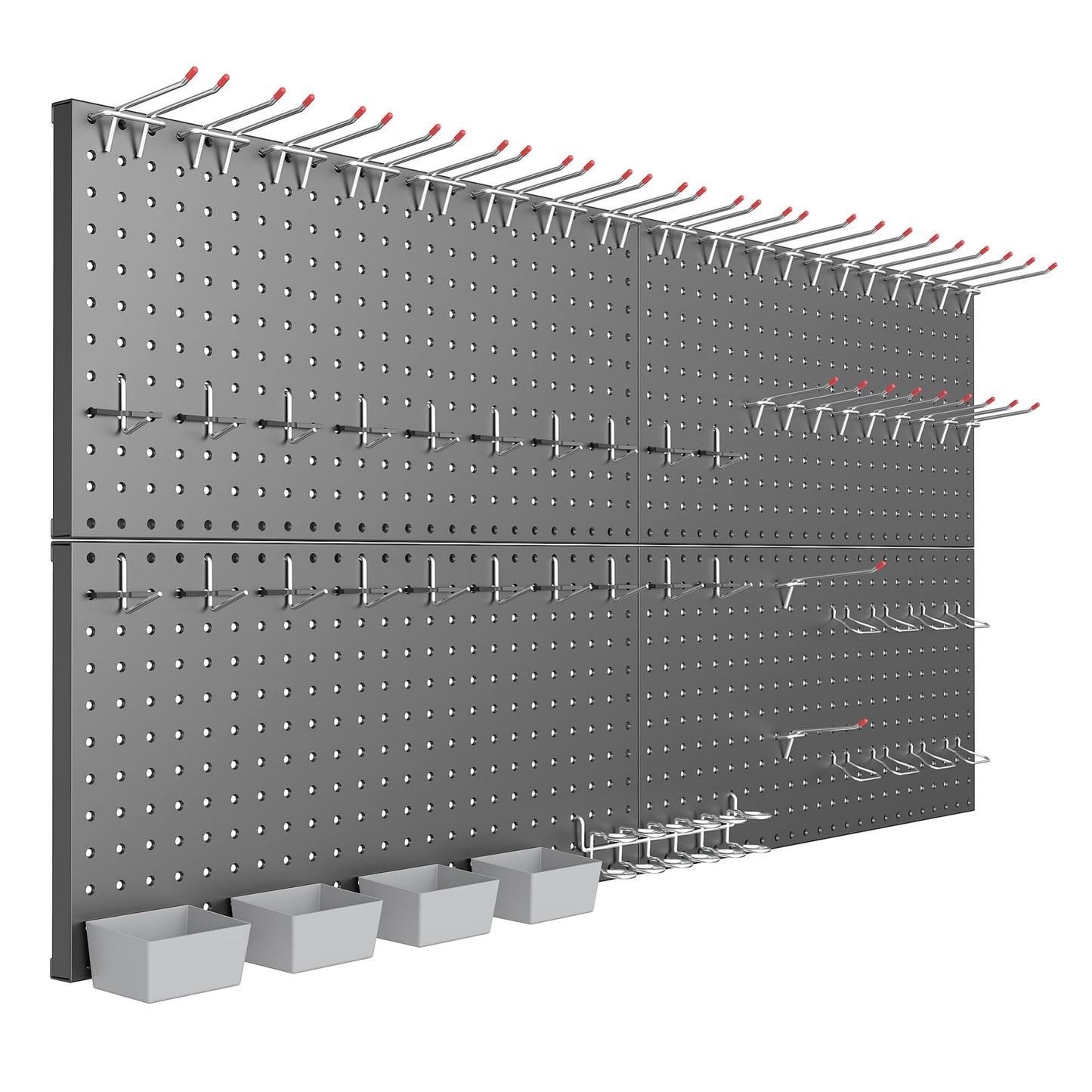 TORACK Garage Tools Organizer Boards Kit with Hooks, Modular Wall-Mounted Tool Storage Pegboard for Workbench(Black, 4 Panels with Hooks)