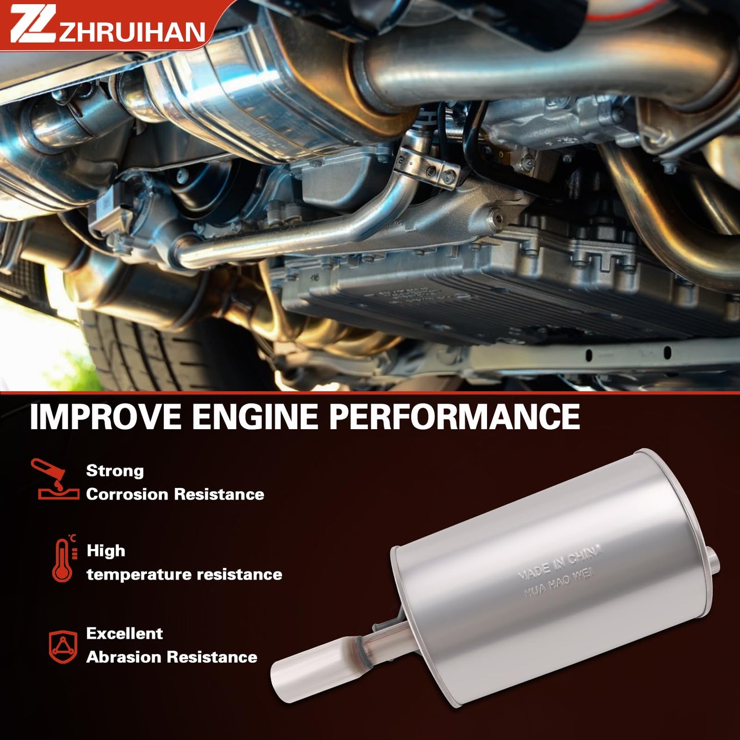 ZHRUIHAN 409 Stainless Steel Rear Exhaust Muffler Compatible for 2006-2011 Civic 1.8L and 2006-2011 Civic Hybrid Sedan 1.3L-Including Gasket and Bolt kit，Repklace OE :604120 EPA