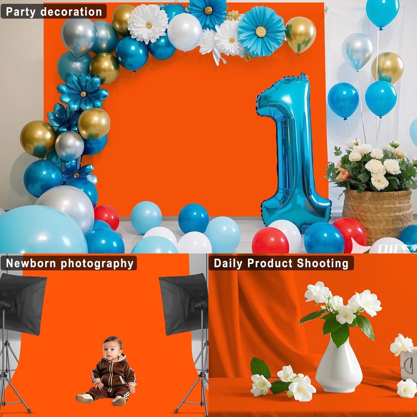 LYLYCTY 5X7 Orange Backdrop for Photoshoot, Professional Photo Backdrop Background Curtain for Product