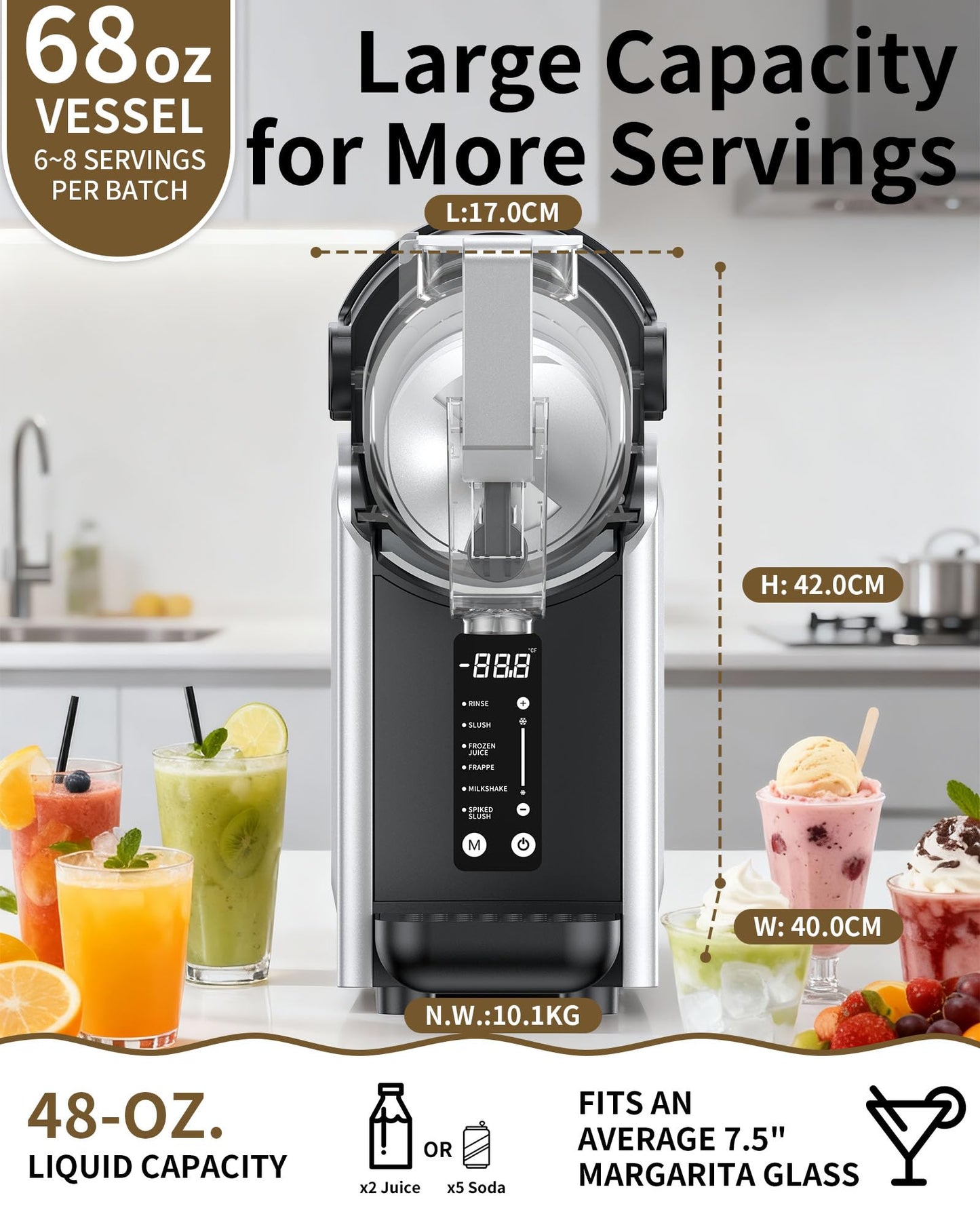 Slushie Machine, Slushy Maker for Home, Frozen Drink Maker with 5 Preset Programs for Margaritas, Frappés, Milk Shake, No Ice Needed, LED Display, Self Clean