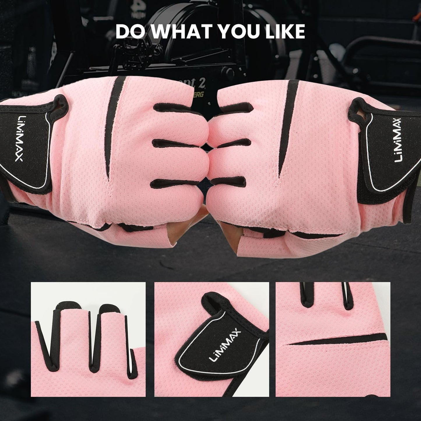 LiMiMAX Workout Gloves for Women & Men, Breathable Half Finger Gym Gloves with Non-Slip Padded Palm, Lightweight Fitness Gloves for Weight Lifting, Cycling, Crossfit, Training, Pink